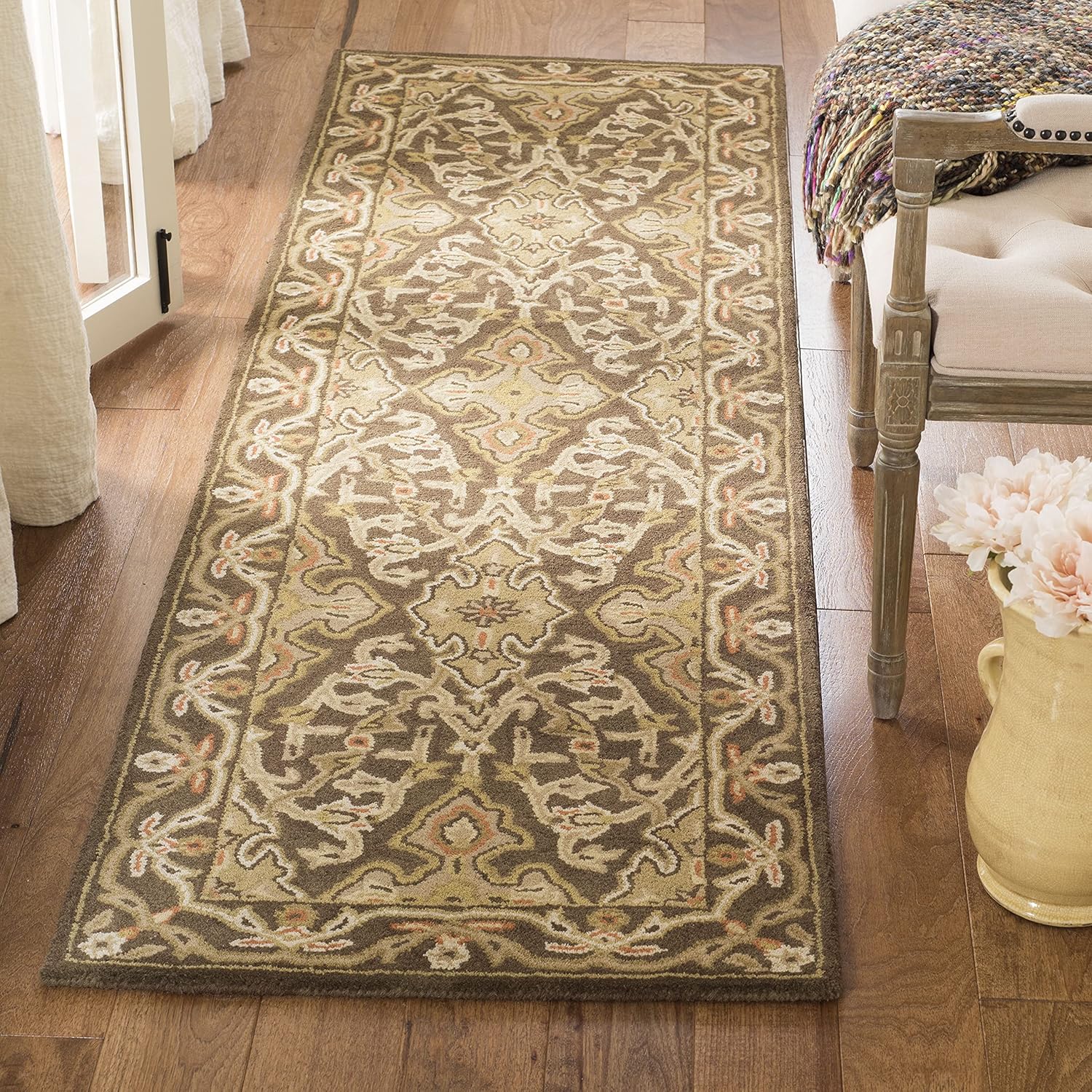 SAFAVIEH Classic Collection Runner Rug - 2'3" x 8', Brown & Brown, Handmade Traditional Oriental Wool, Ideal for High Traffic Areas in Living Room, Bedroom (CL931A)