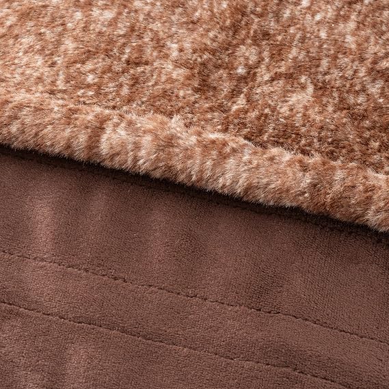 Berkshire Blanket Heated Throw Blanket, Grace Fur to Loftmink Reversible Electric Throw with 4 Heat Levels, Fast Heating Printed Throw for Couch and Bed, Auto Shut-Off Feature (50x60)