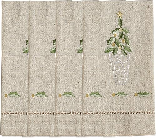 Miniatura 8 de Saro Lifestyle Holly Leaf Garland - Toalla de invitados de lino con dobladillo bordado de Navidad (juego de 4), color blanco, 14 x 22 pulgadas