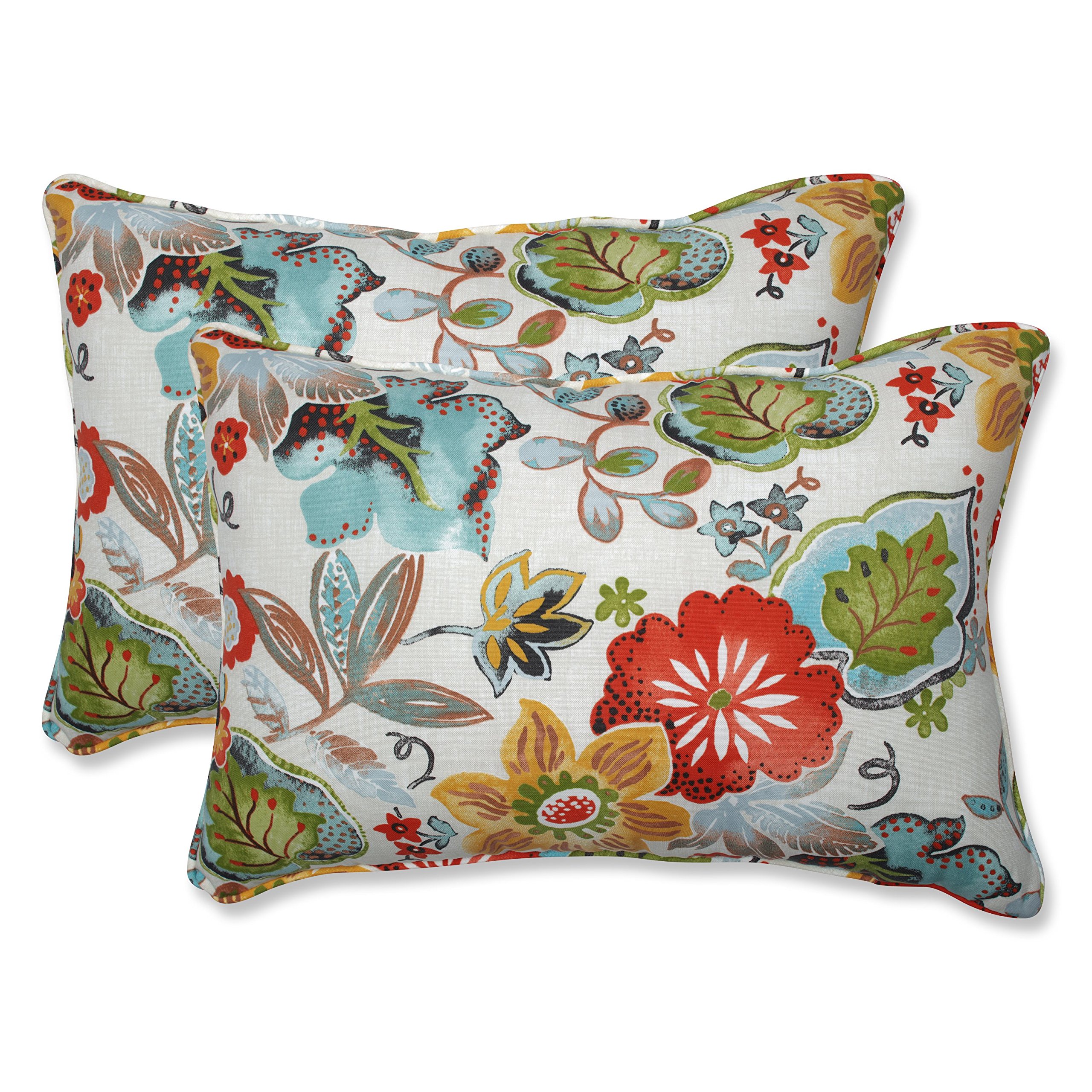 Pillow Perfect Outdoor/Indoor Alatriste Ivory Oversized Lumbar Pillows, 24.5" x 16.5", Floral, 2 Piece