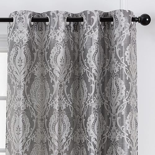 Miniatura 3 de Chanasya Cortinas grises de lujo con patrón de damasco de alta calidad, paneles de 84 pulgadas con ojales, para sala de estar, ventanas, dormitorio,