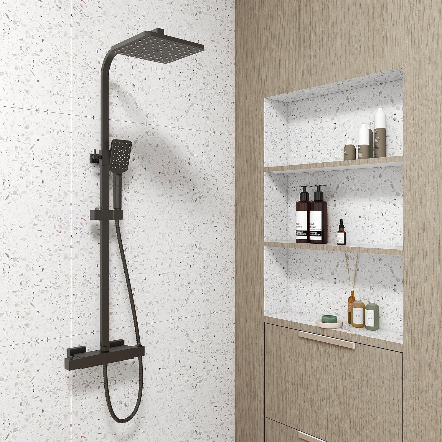 Huibathroom Thermostatic Shower Mixer Set Matte Black, Square 38 °C
