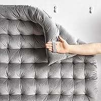 Vista 5 de DormCo Rainha - Cabecero universitario con cojín copetudo, terciopelo gris