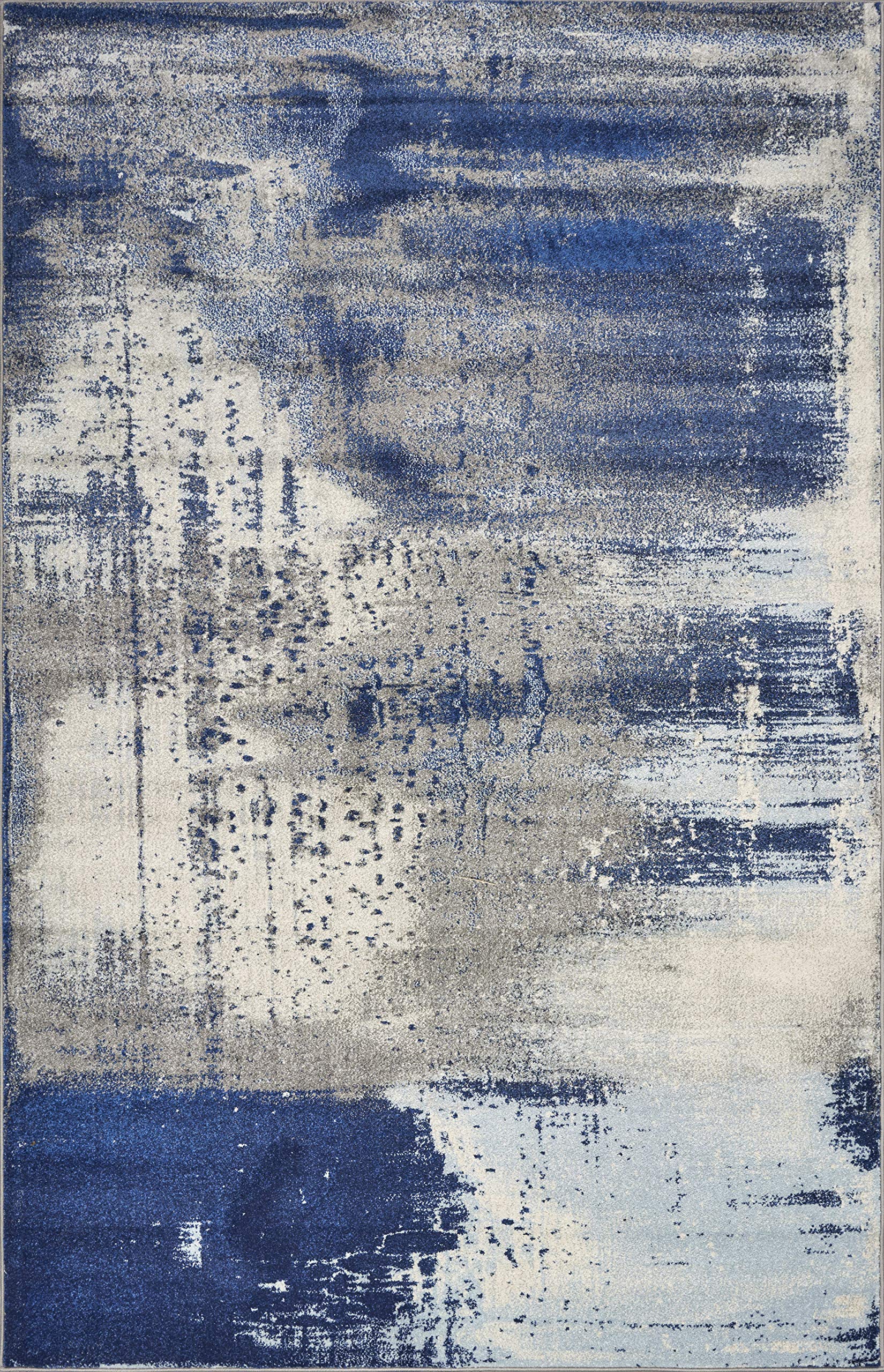 KAS Rugs Abstract Watercolor Flow 5' x 7'6 Plush Accent Rug in Ice Blue