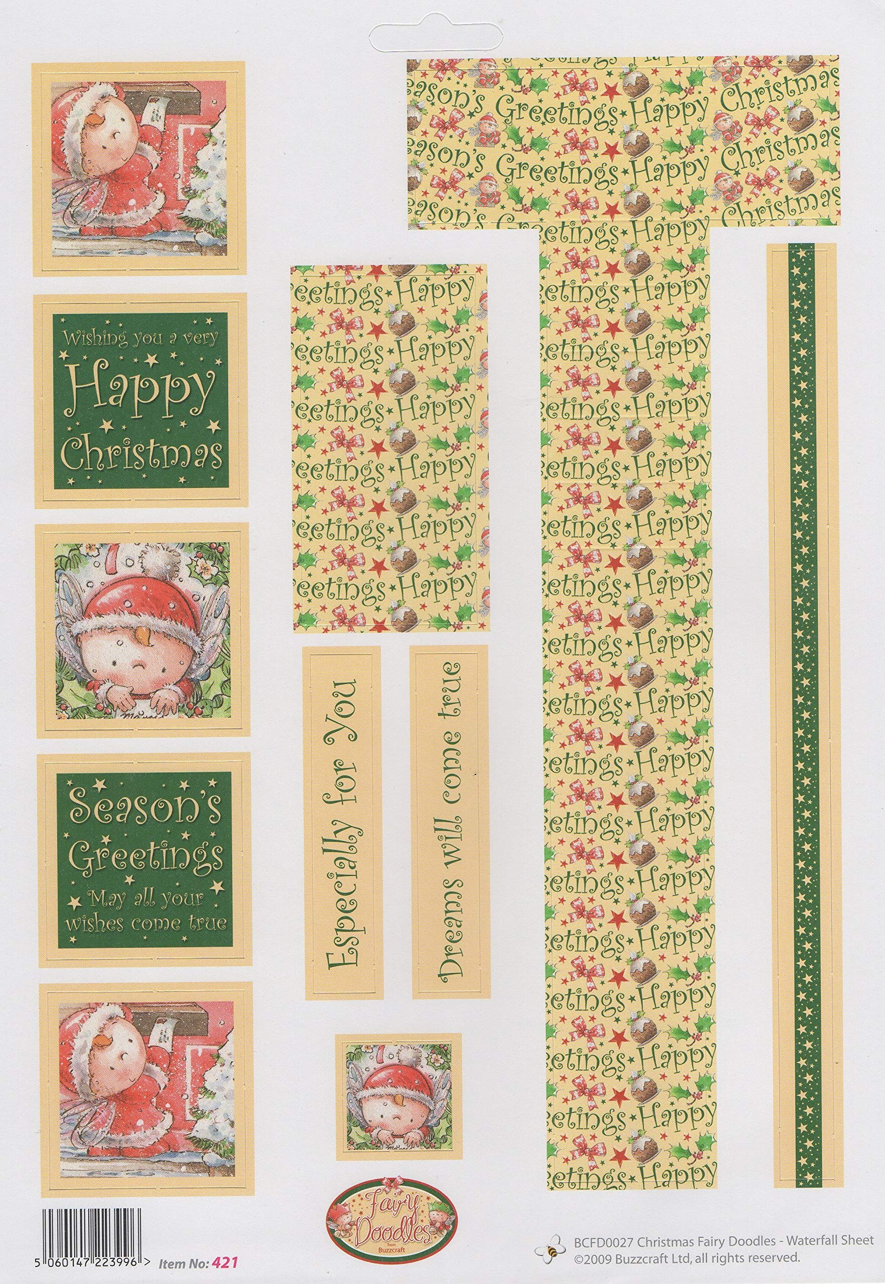 Buzzcraft 3D Die Cut Waterfall Decoupage Sheet - 421 Christmas Fairy Doodles