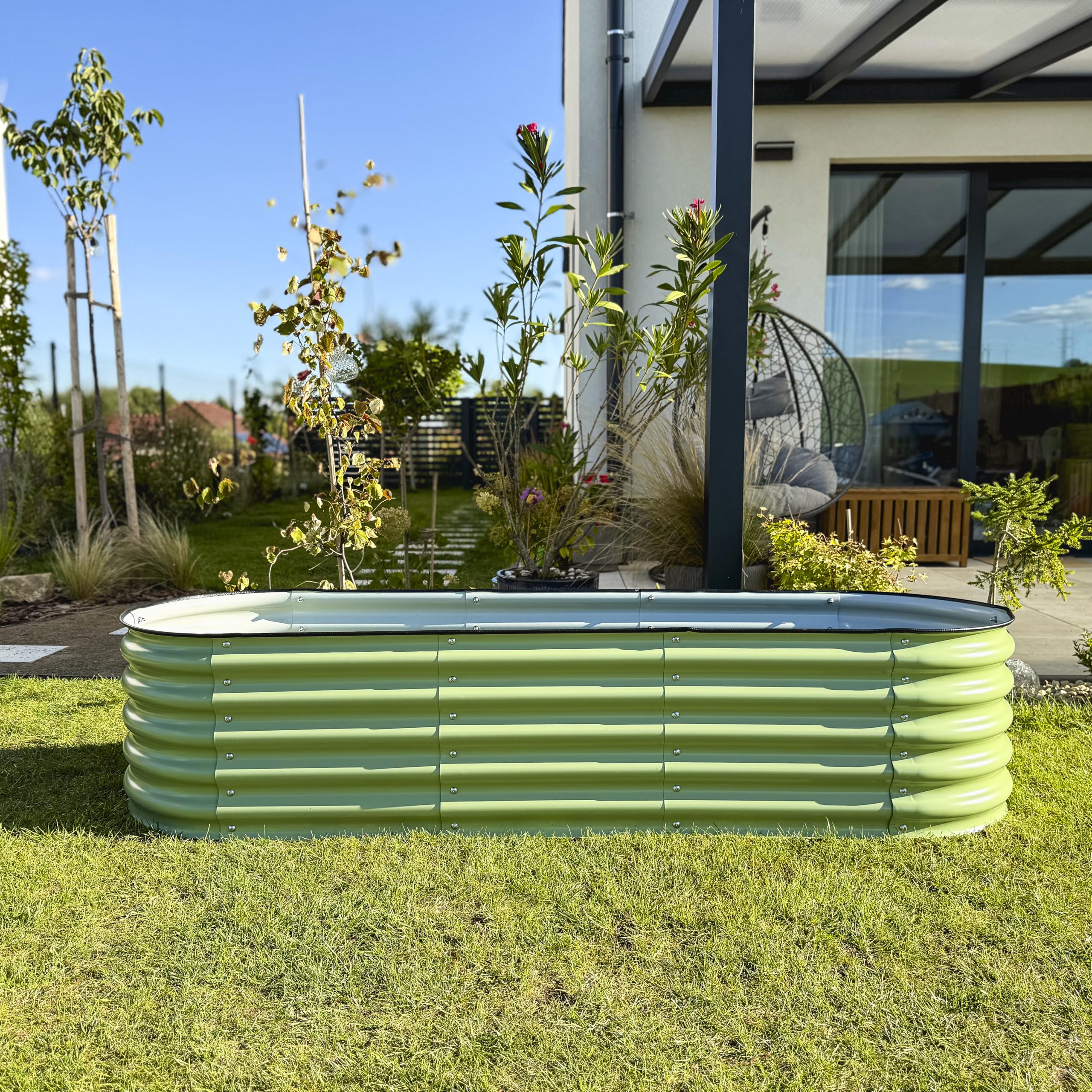 UNIGARDIA Potager Surélevé en Métal 200x60x43 cm - Bac Potager Extérieur Modulaire 6-en-1 - Jardinière Surélevée en Acier Premium, Inoxydable - Durée de Vie Minimum 20 Ans, Vert Sauge