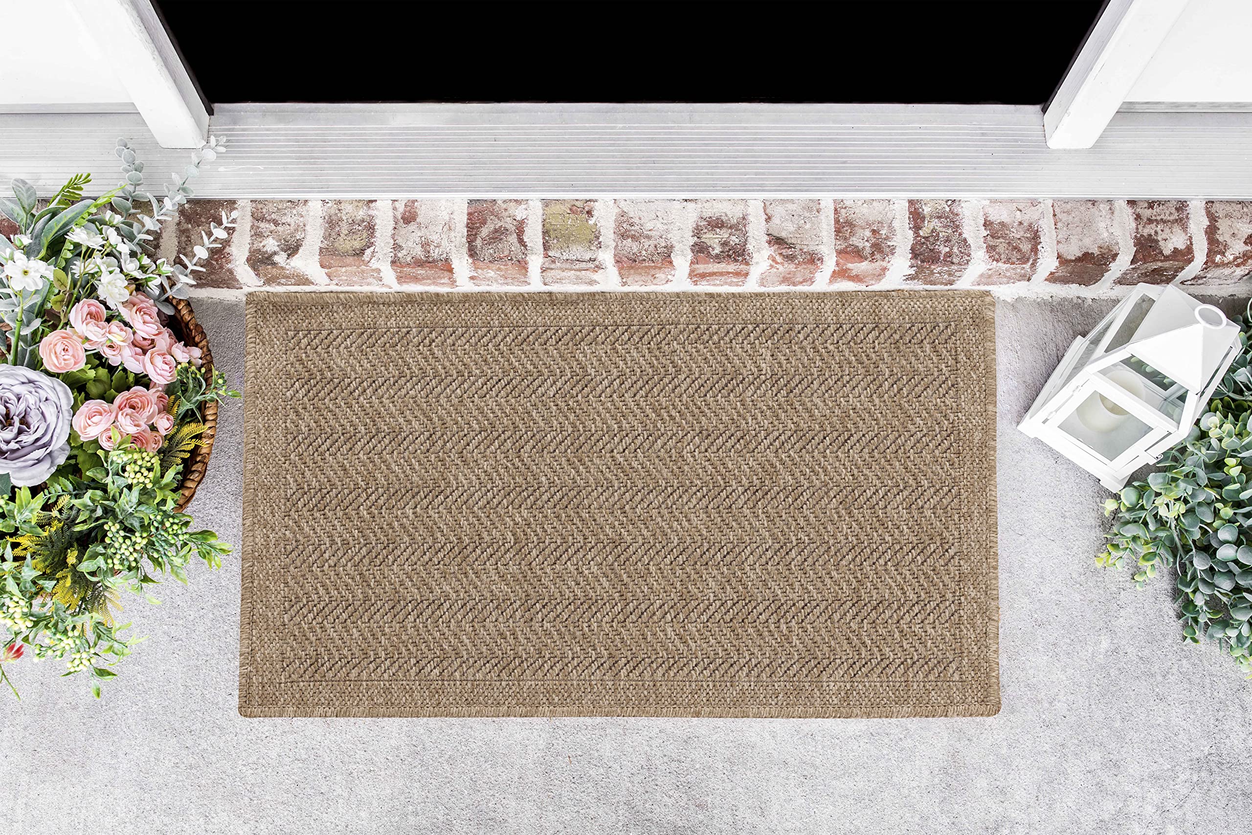 Serdim Rugs Jute-Herringbone Harper Kilim Braided Herringbone Design Outdoor Rugs, Jute, Rectangle 50 X 80Cm