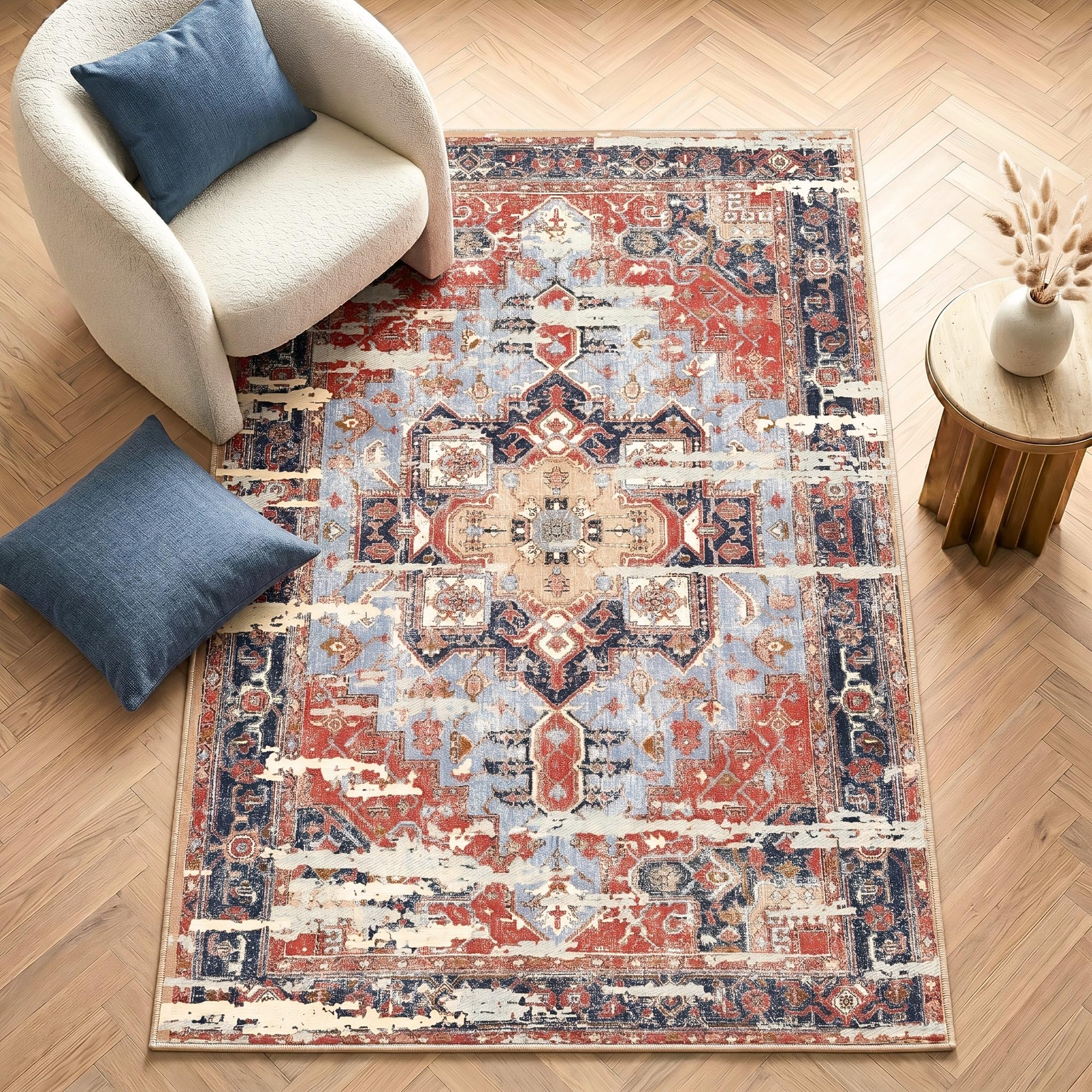 Imperium Homeware Machine Washable Rug, 120x170cm, Non-Slip Backing, Short Pile, Non-Shedding, Pet-Friendly — Area Rug for Living Room & Bedroom, Antique Sky Blue — image 1