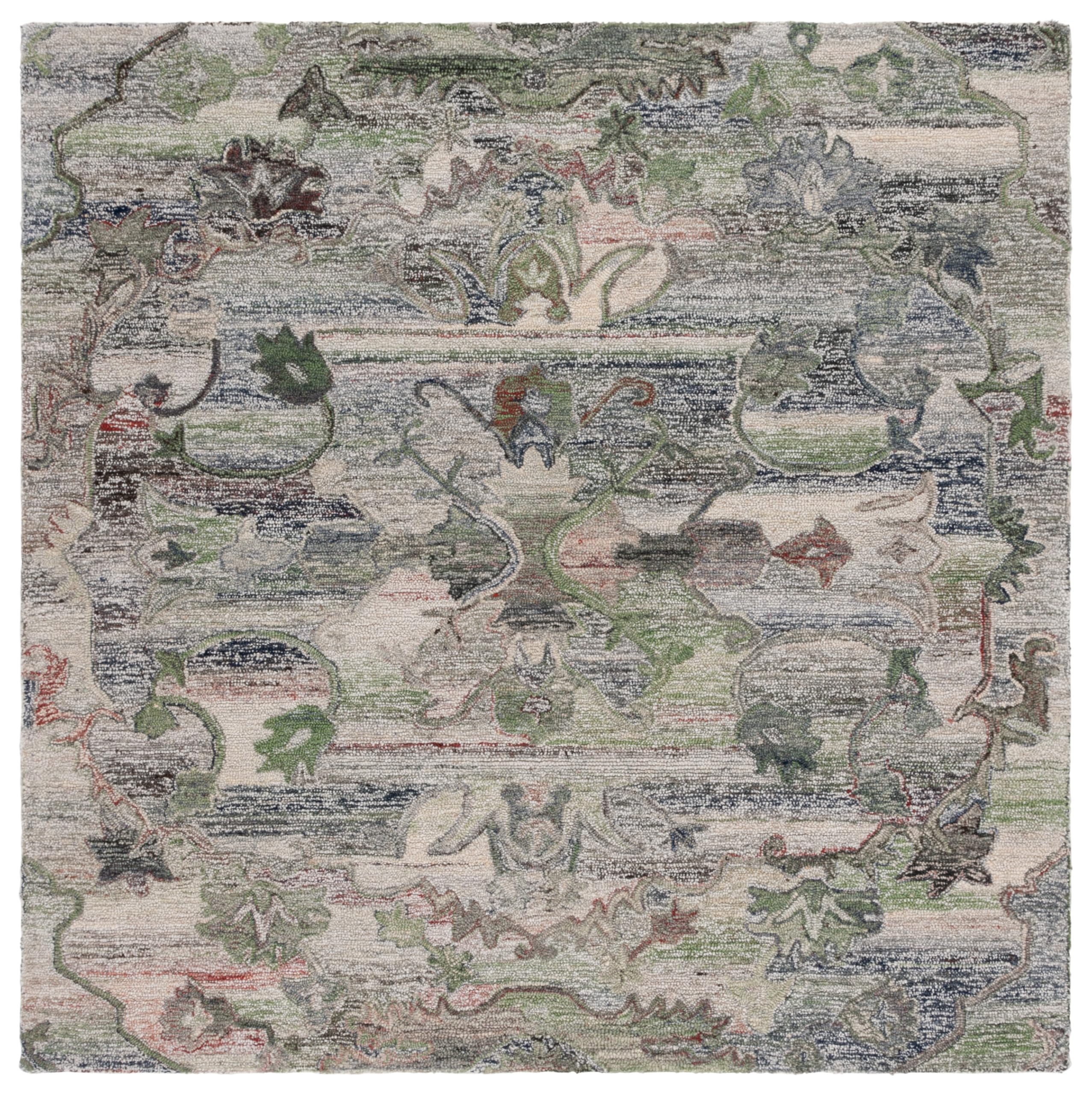 Safavieh Anatolia Collection Area Rug - 6' Square, Grey & Green, Handmade, Ideal for The Living Room, Bedroom, Dining Room (AN408F-6SQ)