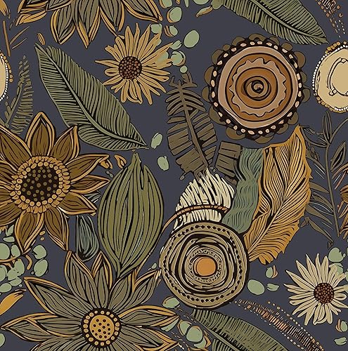 Vista 17 de Papel tapiz bohemio para despegar y pegar, papel adhesivo floral vintage de 17.5 x 118 pulgadas, papel de pared de flores botánicas retro