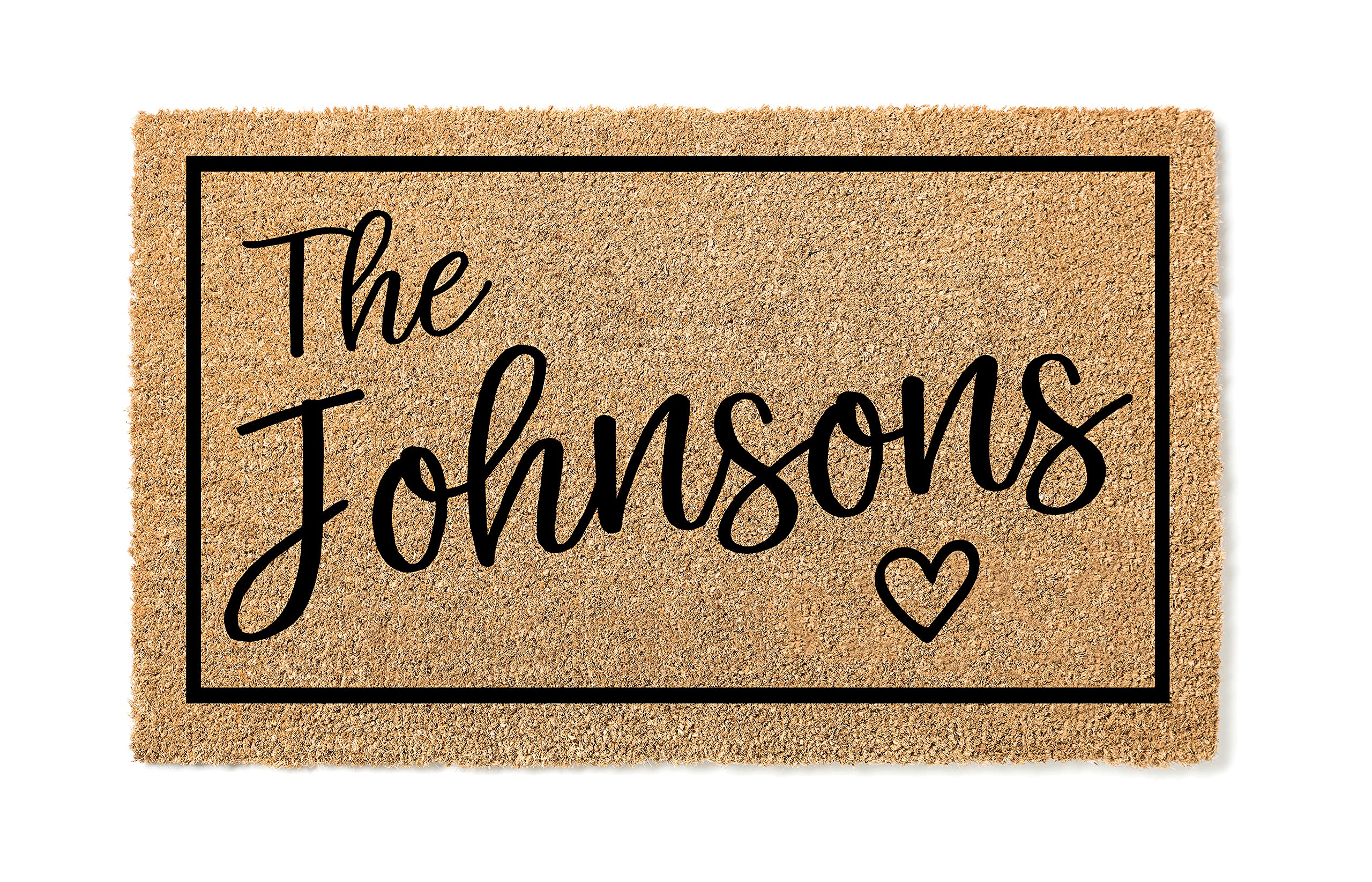 Heartful Custom Family Name Doormat, Premium Quality, Thick 100% Coconut Coir, Durable Front Door Mat, Made in the USA, Personalized Entryway Rug 1007