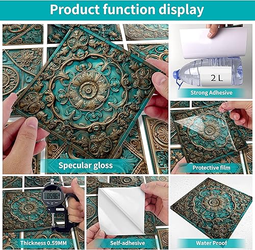 Miniatura 5 de Alwayspon Adhesivo para azulejos de pared moriscos, despegar y pegar, calcomanías de vinilo autoadhesivas para azulejos de cocina y baño, 6 x 6