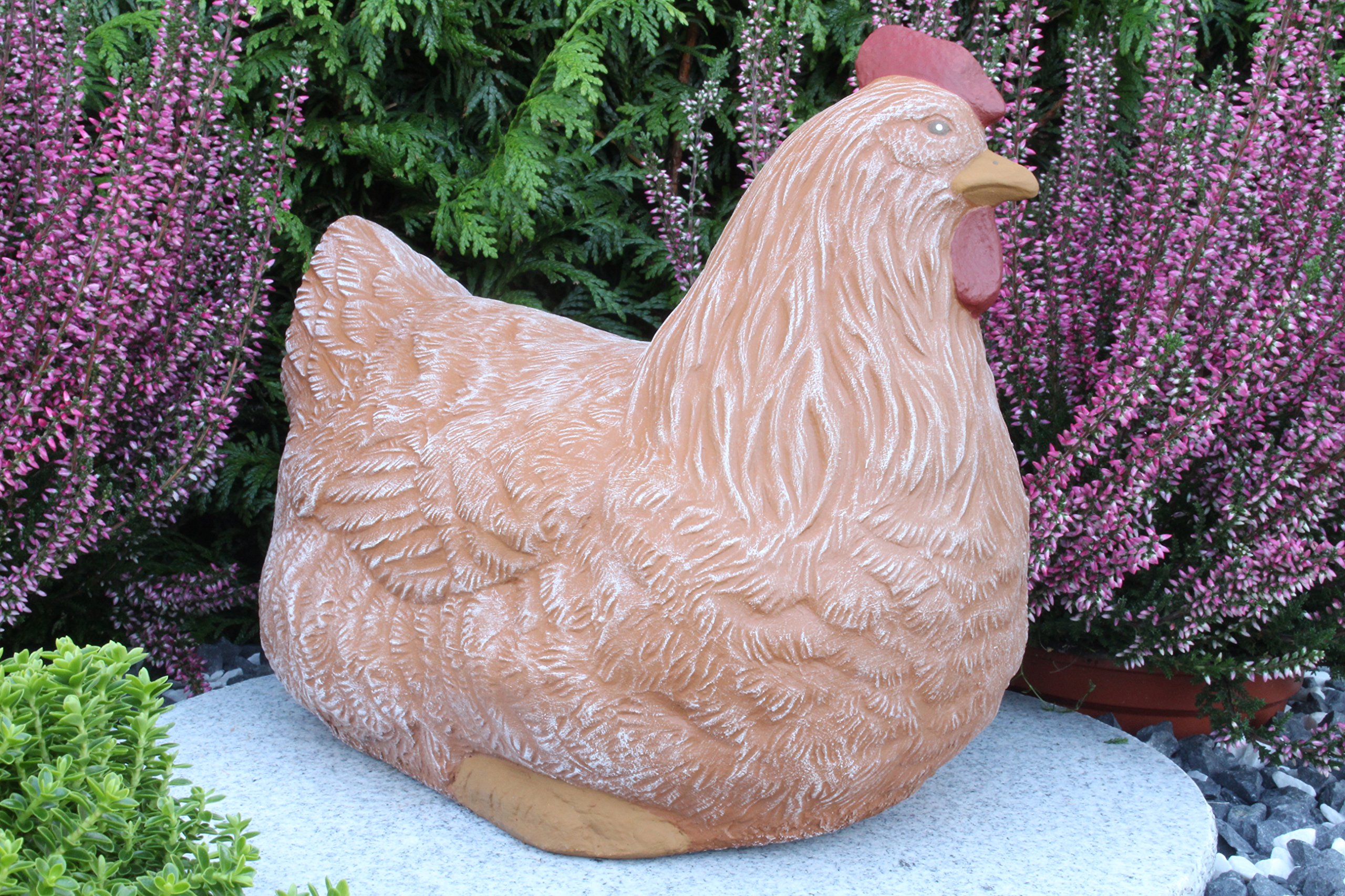 Steinfigur Huhn, Henne, Hahn 2er Set 135/3, 180/3 Gartenfigur Steinguss Tierfigur Terrakaotta Patina