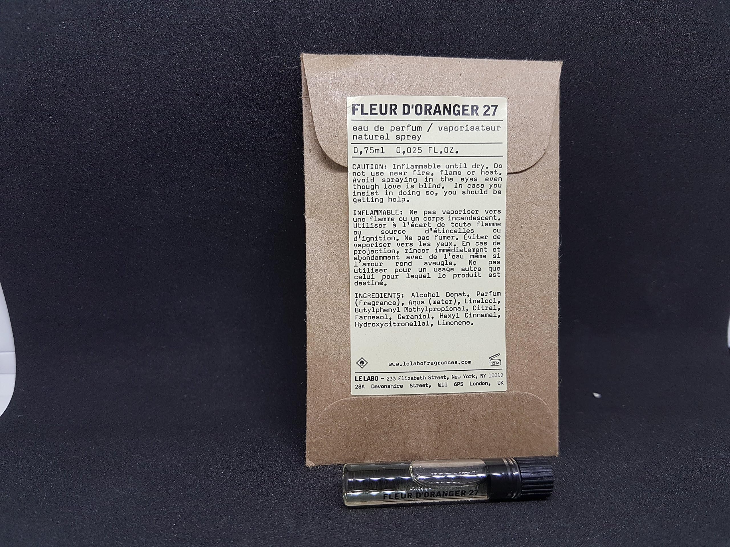 Le Labo Fleur D'Oranger 27 EDP 0.75 ml 0.025 oz Vial Sample Glass Splash New