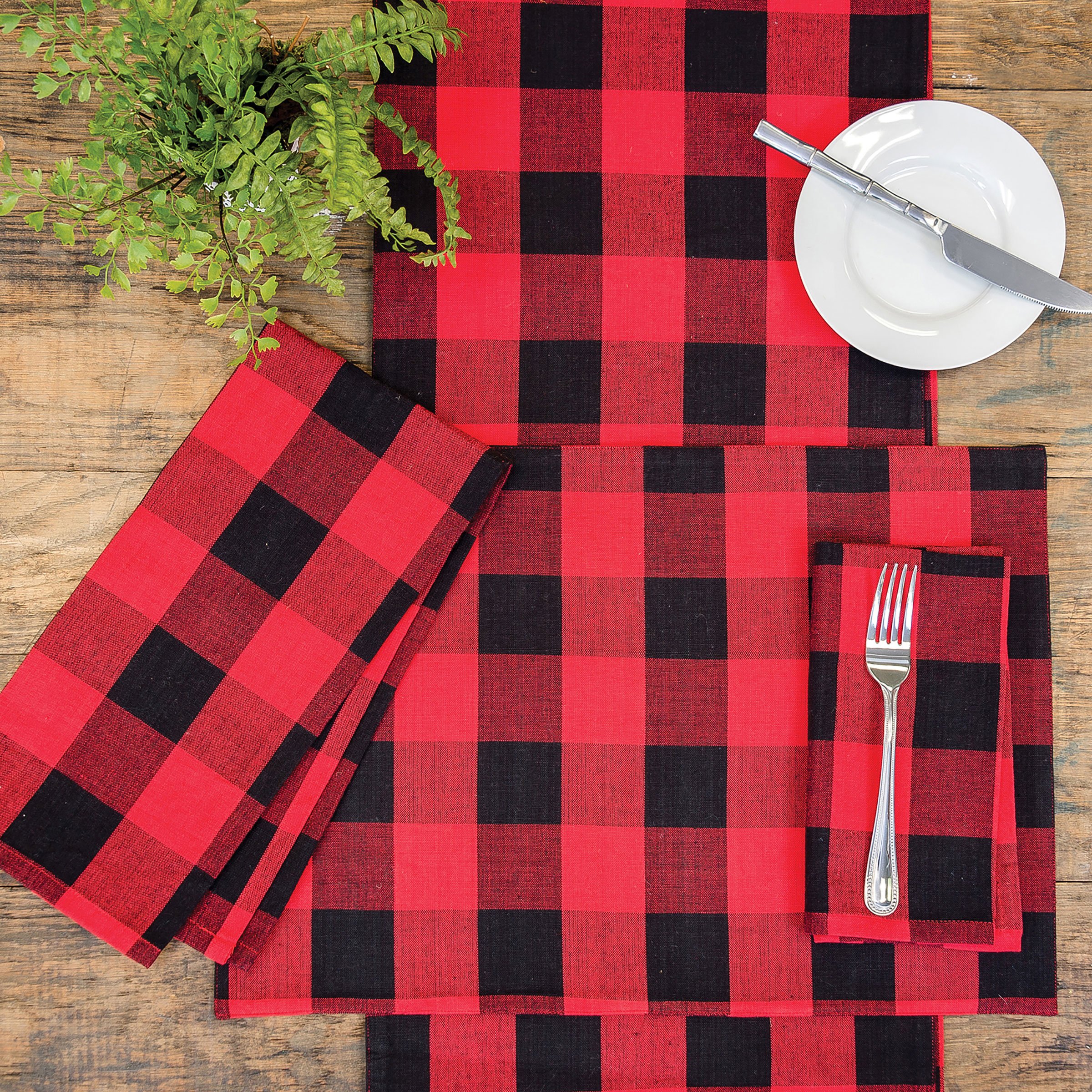 C&F Home Franklin Buffalo Check Gingham Plaid Woven Black and Red Cotton Machine Washable Single Napkin 18X18 Napkin Black/Red