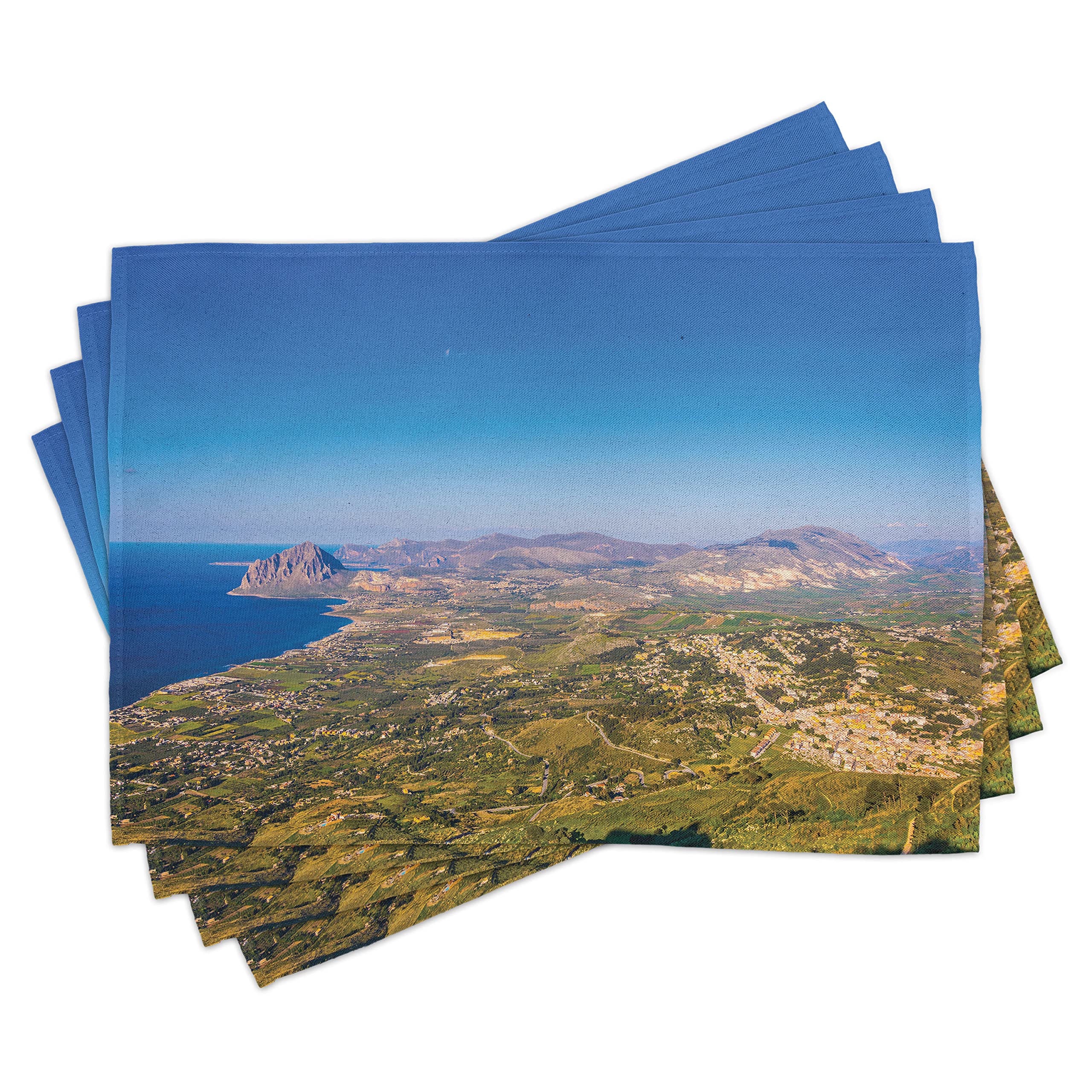 ABAKUHAUS Paesaggio Tovaglietta Americana Set di 4, Scenario Ocean Beach Mare, Tovagliette in Tessuto Lavabile per Tavolo da Pranzo Cena, Turchese Pale Blue