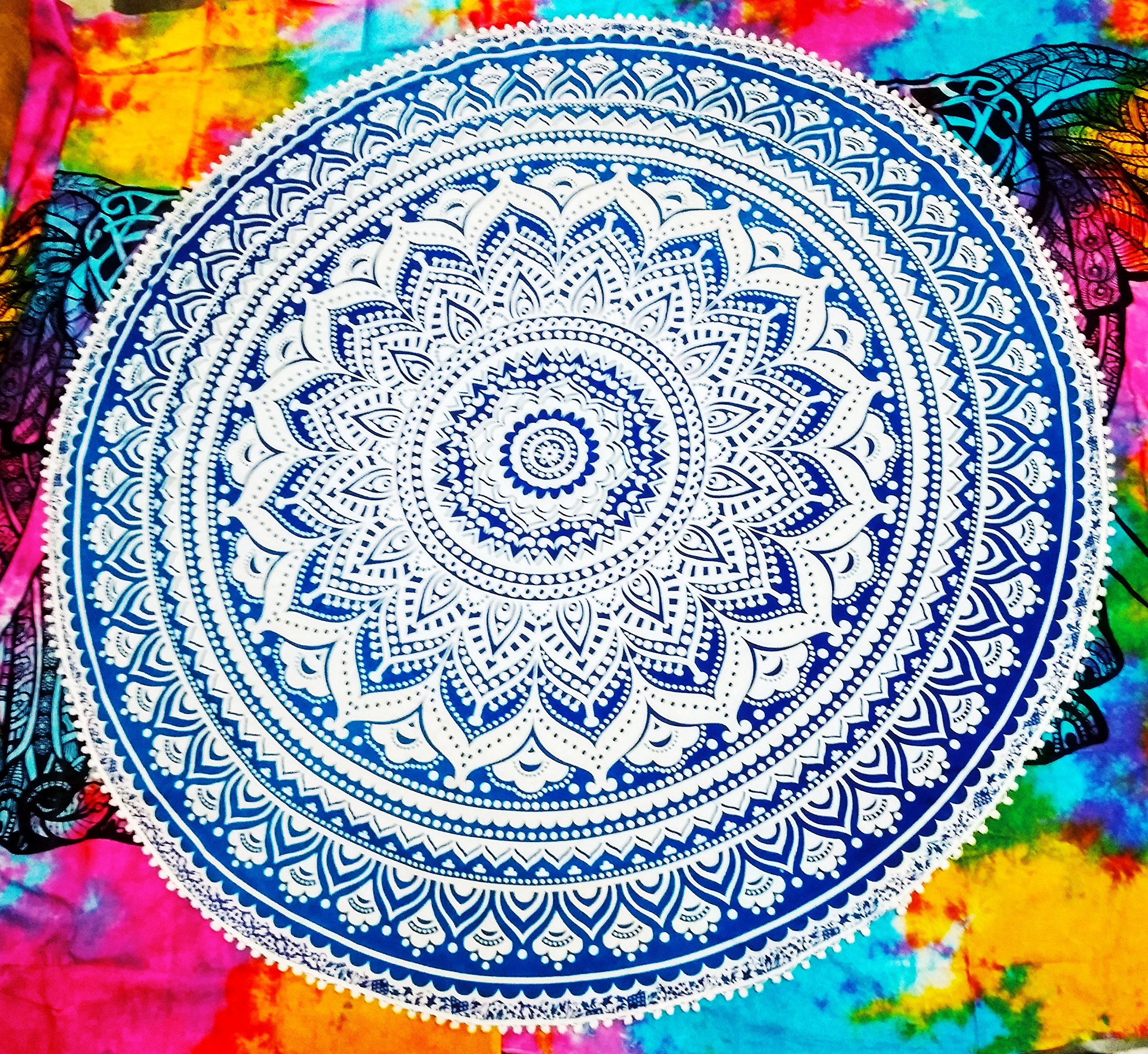 Flat Sheets Bedsheets For Bedding and Linen Exclusive Bedsheet For Double Round Textile export creations creations Beautiful Indian Mandala Bed Cover Raund Hippie Bohemian Throw Wall Hanging Indian Bedspread Tapestry Blanket Raund-image-38