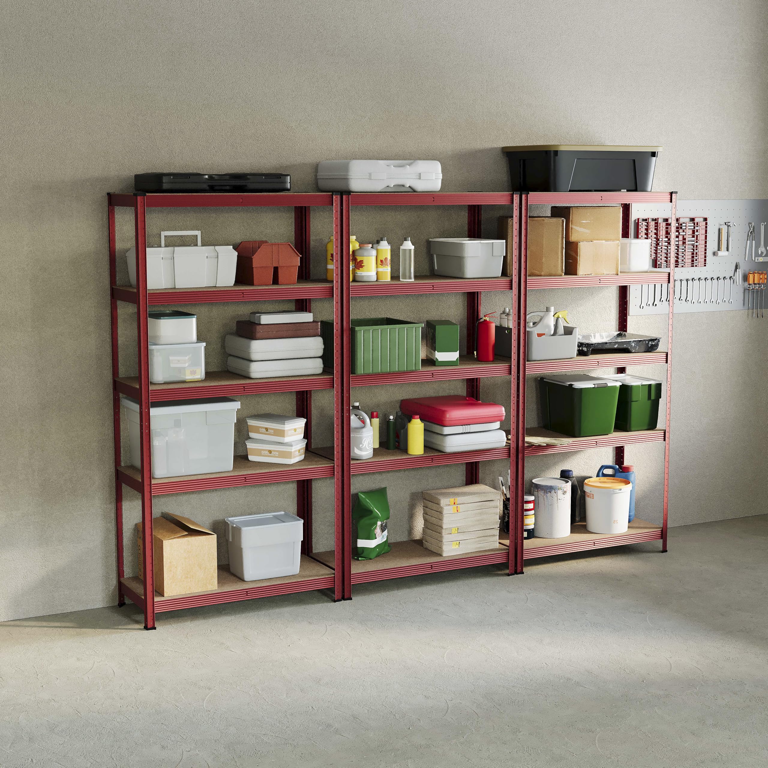 Home Vida 5 Tier Red Heavy Duty Adjustable Steel Garage Shelving Unit (H) 1800mm (W) 900mm - 875kg Weight Capacity