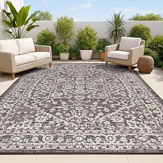 JONATHAN Y Boho Medallion 8x10 Indoor Outdoor Rug Black Gray - Pet-Friendly, Non-Shedding, Easy Clean for Patio Porch High Traffic