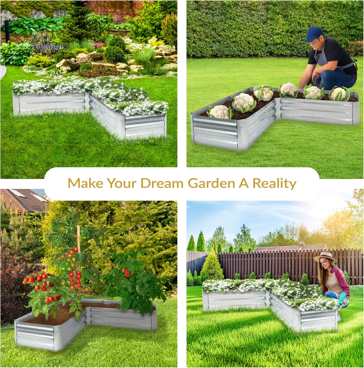 Silver Galvanized Steel L-Shaped Raised Garden Bed