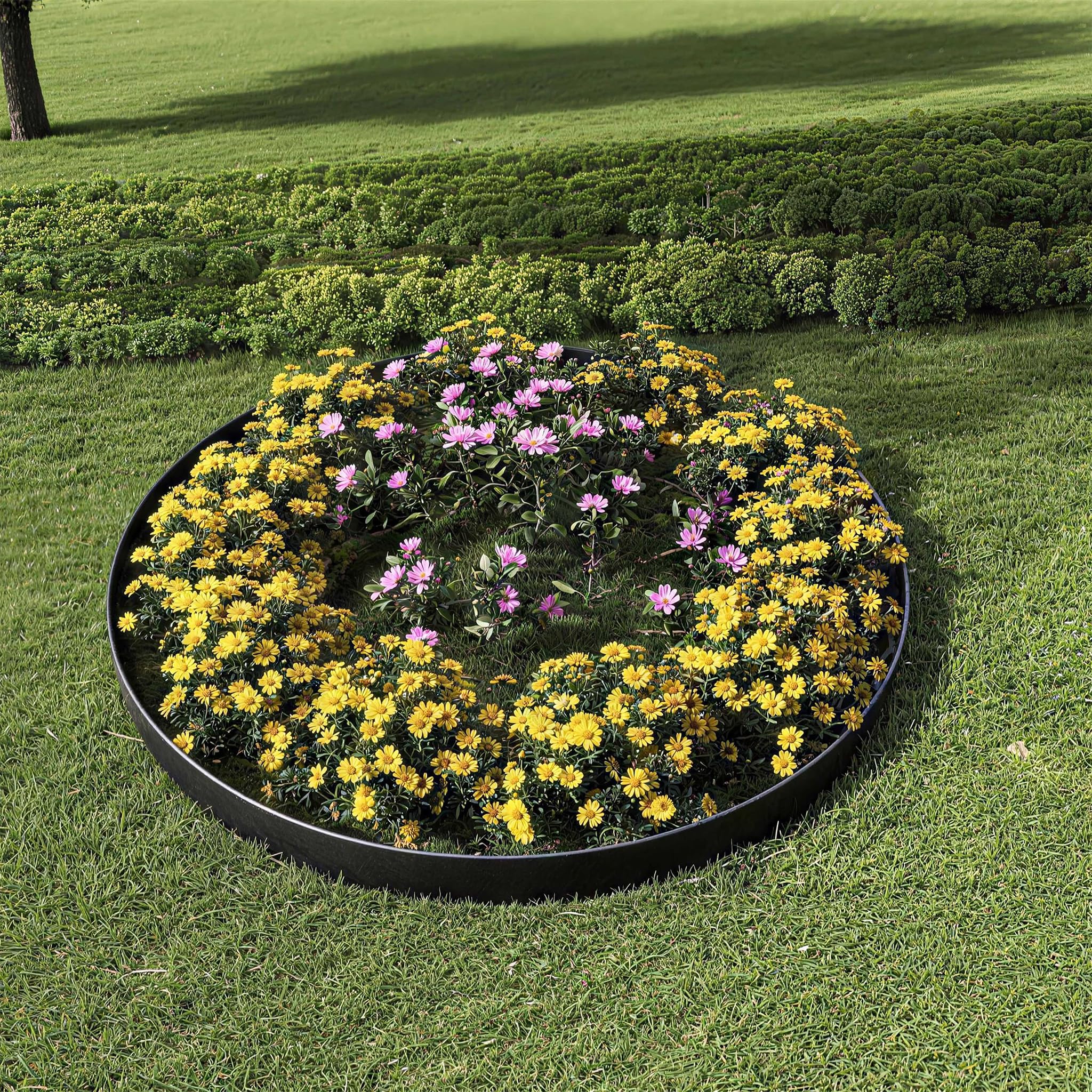 ACXIN Metall Rasenkante 15 cm hoch, verzinkte Oberfläche, Vielseitige Beeteinfassung für Rindenmulch, als Mähkante oder Baumring, Robust, Flexibel und Schnell zu Installieren(Schwarz, 20M)
