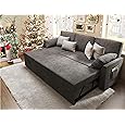 DWVO 105" Sectional Sofa Couch, 2 in 1 Sleeper Sofa Bed with Reversible Storage Chaise Pull Out Bed, U-Shape Sofa Bed for Living Room, Side Storage Pocket, Teddy Fleece, Grey