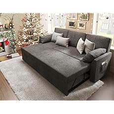 DWVO 105" Sectional Sofa Couch, 2 in 1 Sleeper Sofa Bed with Reversible Storage Chaise Pull Out Bed, U-Shape Sofa Bed for Living Room, Side Storage Pocket, Teddy Fleece, Grey