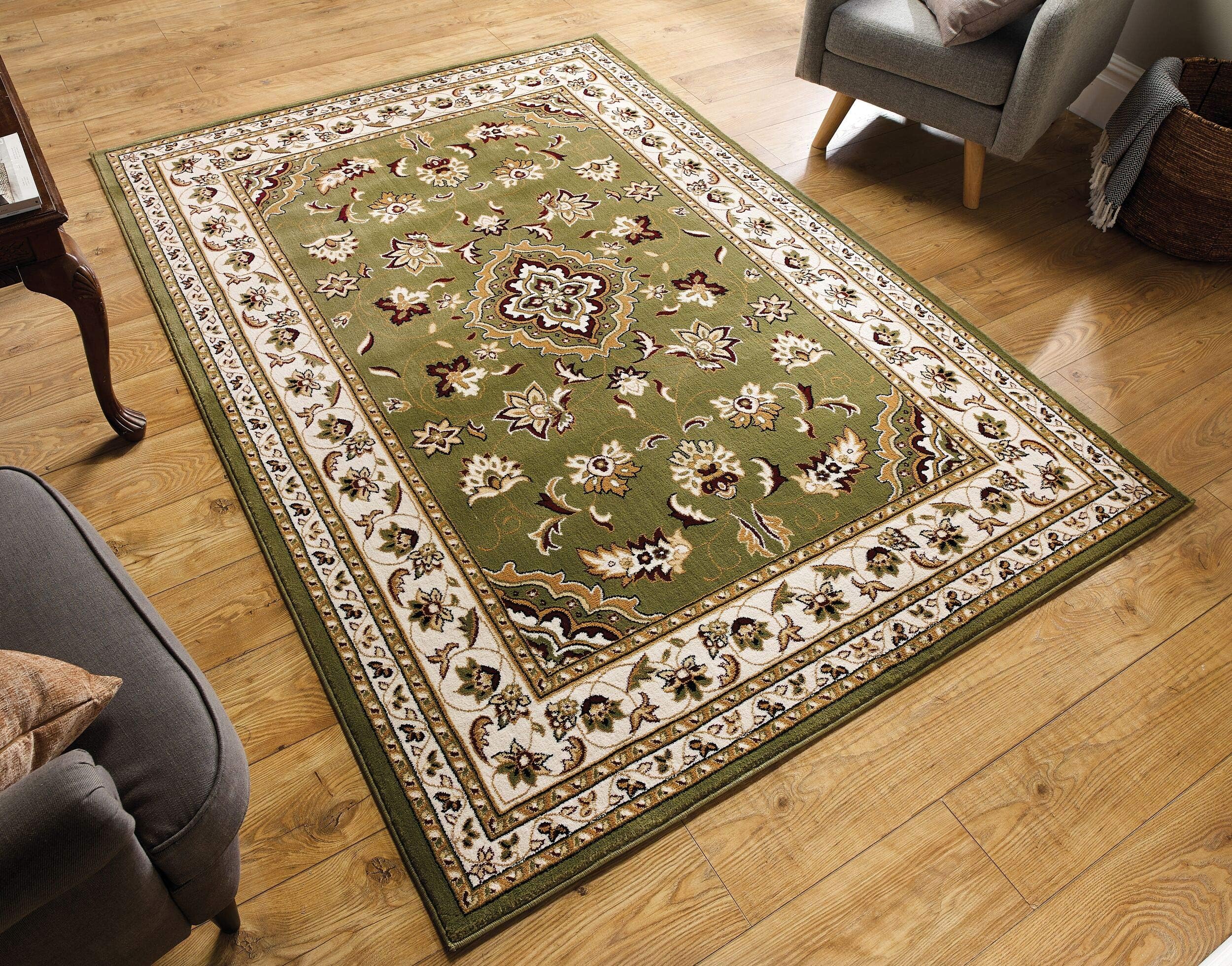 HLS Rugs Large Classic Oriental Persian Style Traditional Floral Rug Runner/Mat, Green - 60 x 230cm
