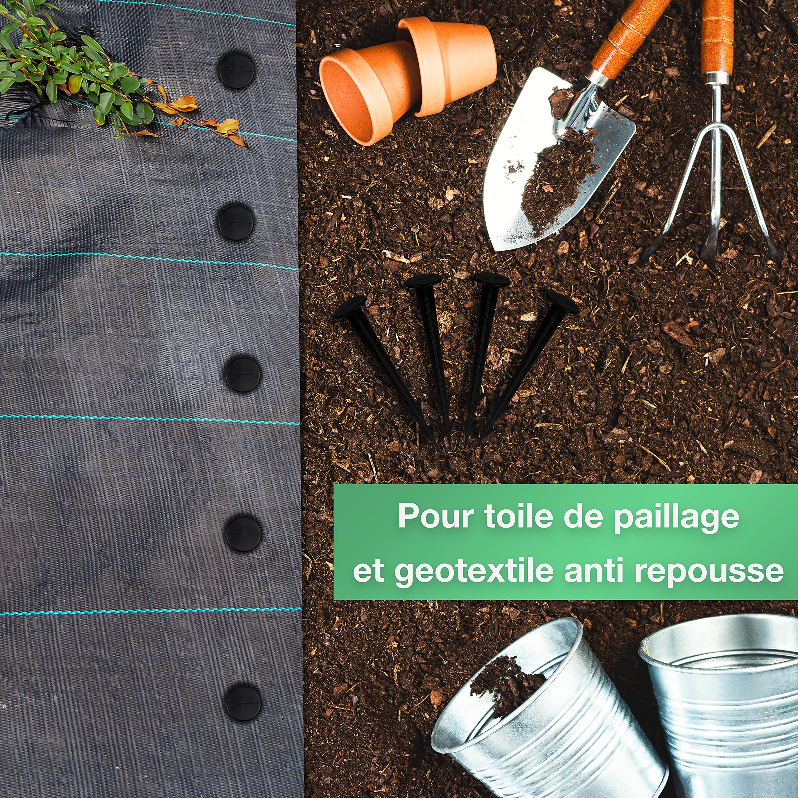 Lot De 100 Piquets De Fixation TerraPIN - 12 Cm Pour Toile Anti-mauvaises Herbes, Filet, Bâche - Plastique UV