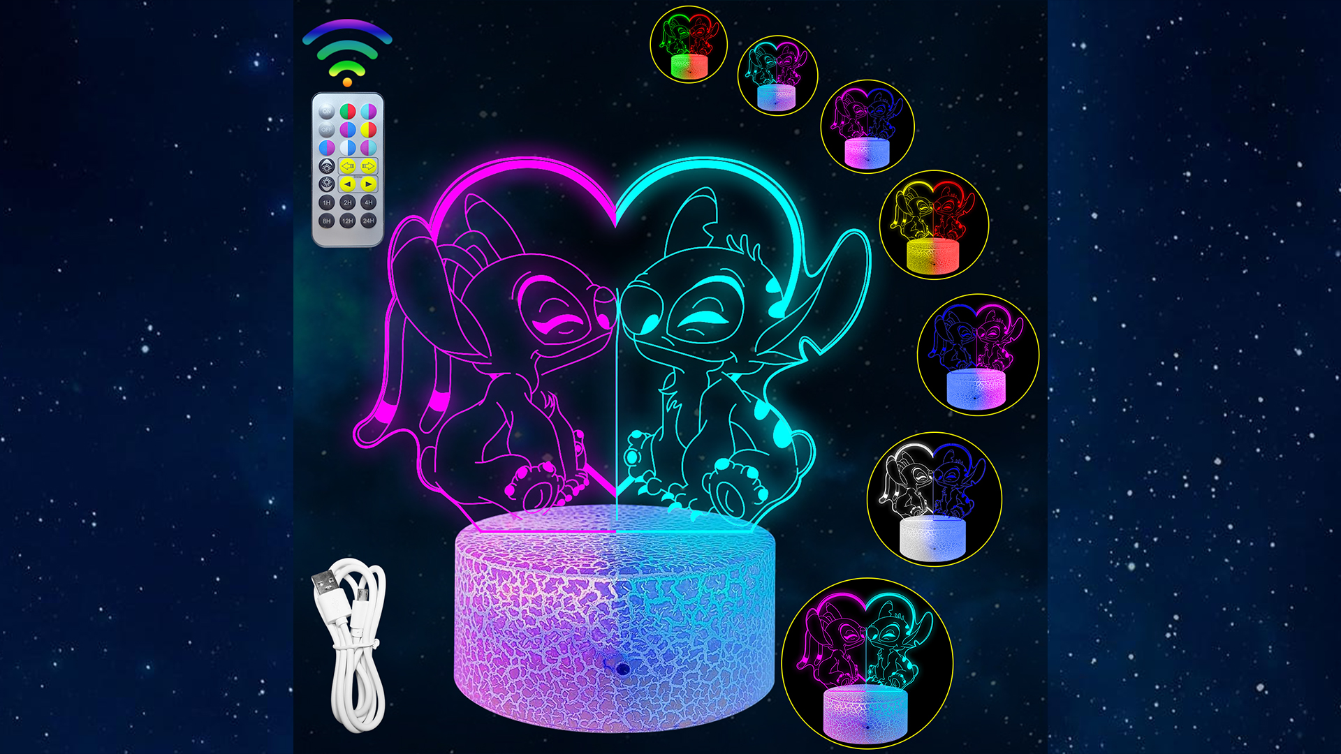 Luce Notturna Stitch LED Colori Con Telecomando Lampada Da Tavolo Per Regali Di Natale Decorazione Per Camera Dei Bambini Regali Per Vacanze 78598425