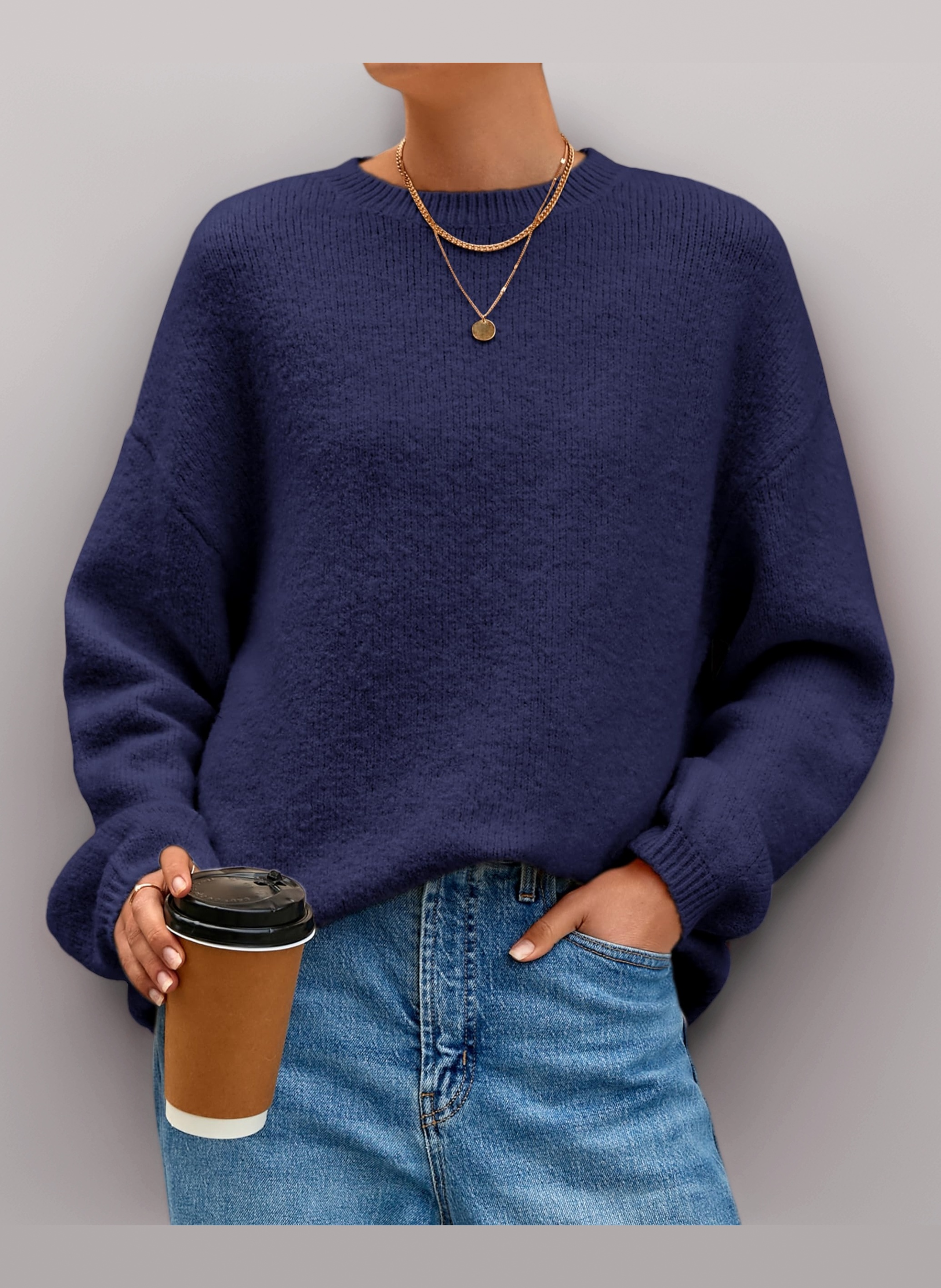 MASCOMODA Long Sleeve Crewneck Pullover Oversized Sweaters for Women Fall 2025 Casual Loose Fuzzy Chunky Knitted Jumper Tops