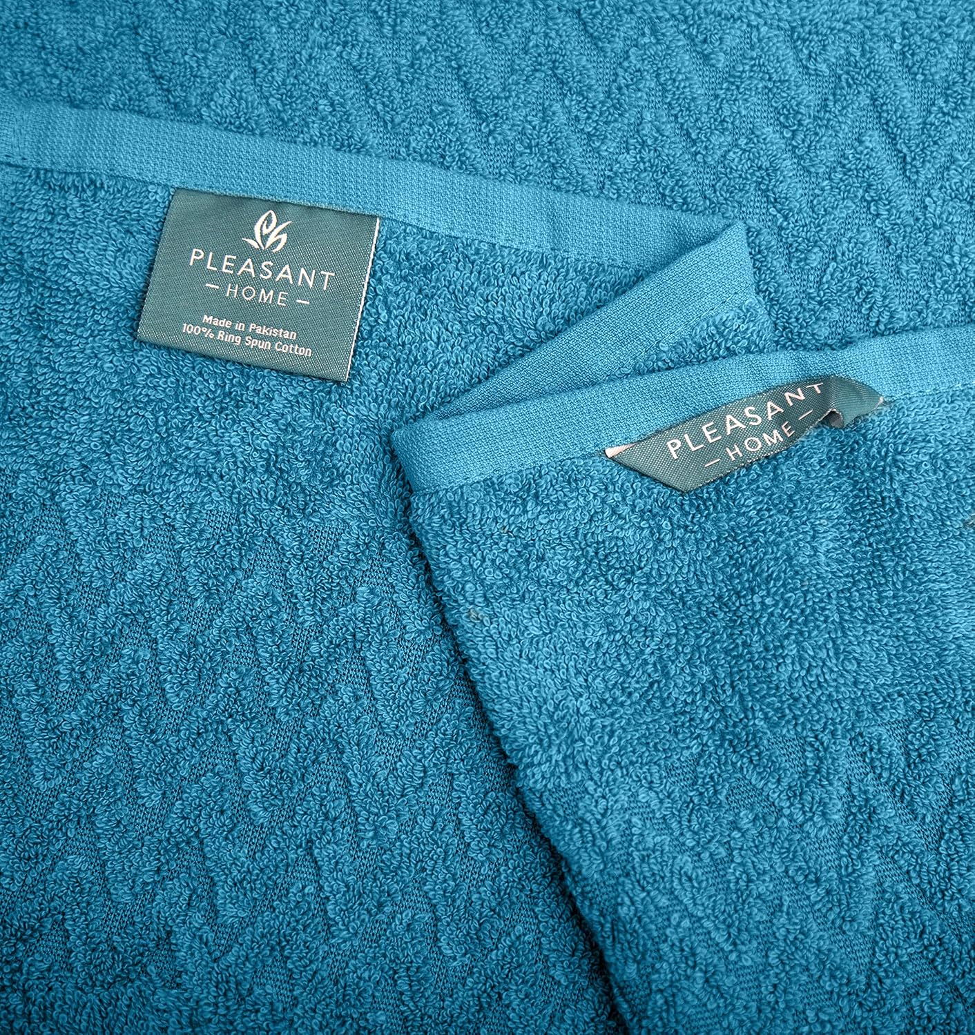 Pleasant Home 6 Piece Chevron Border Bath Towels Set – 2 Bath Towels, 2 Hand Towels, 2 Wash Cloths - 520 GSM - 100% Cotton - Soft & Absorbent (Teal)