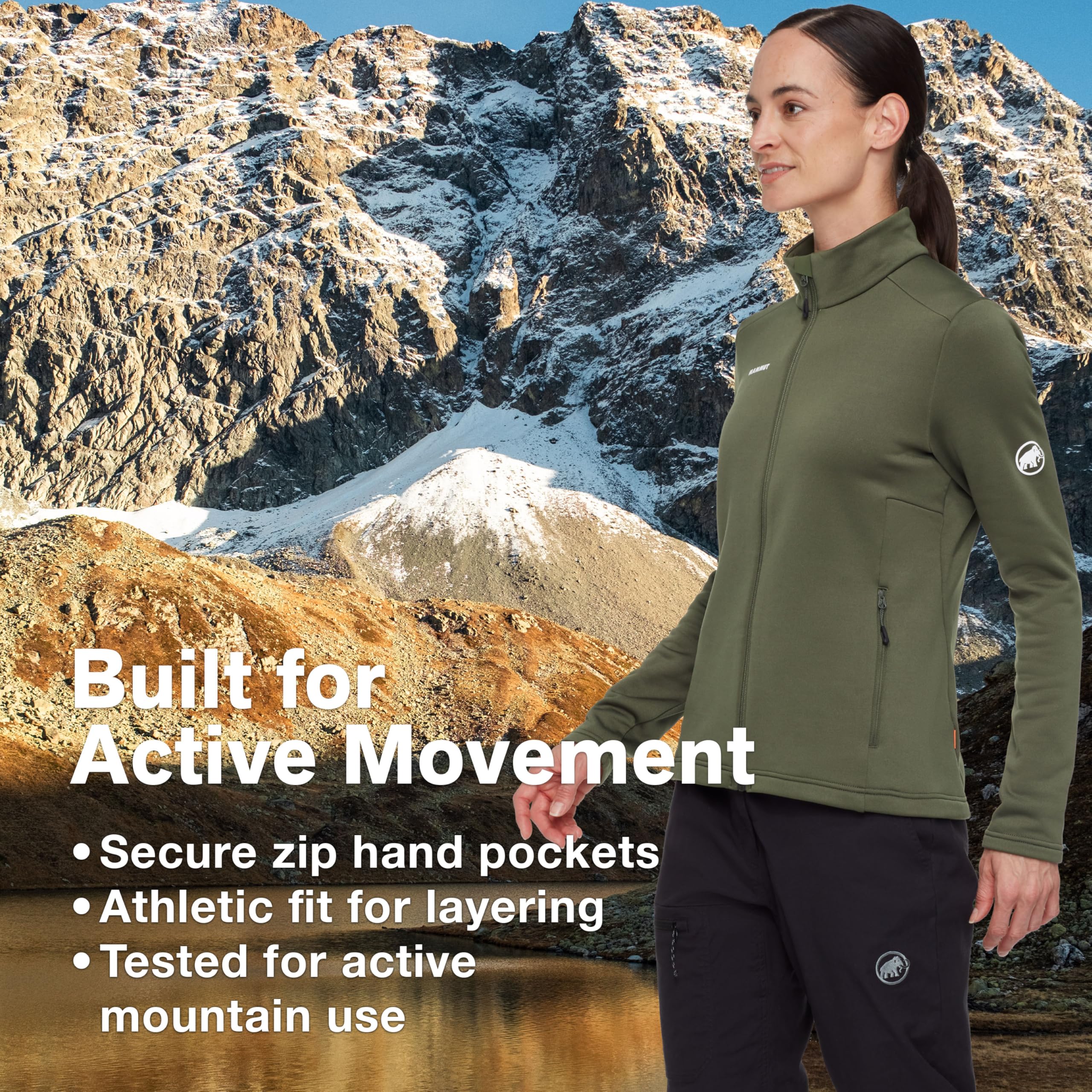Mammut Damen-Outdoor-Jacke mit Zwischenschicht, warm und atmungsaktiv, isoliert, mit Reißverschluss zum Wandern und Laufen, Dark Marsh, Größe S