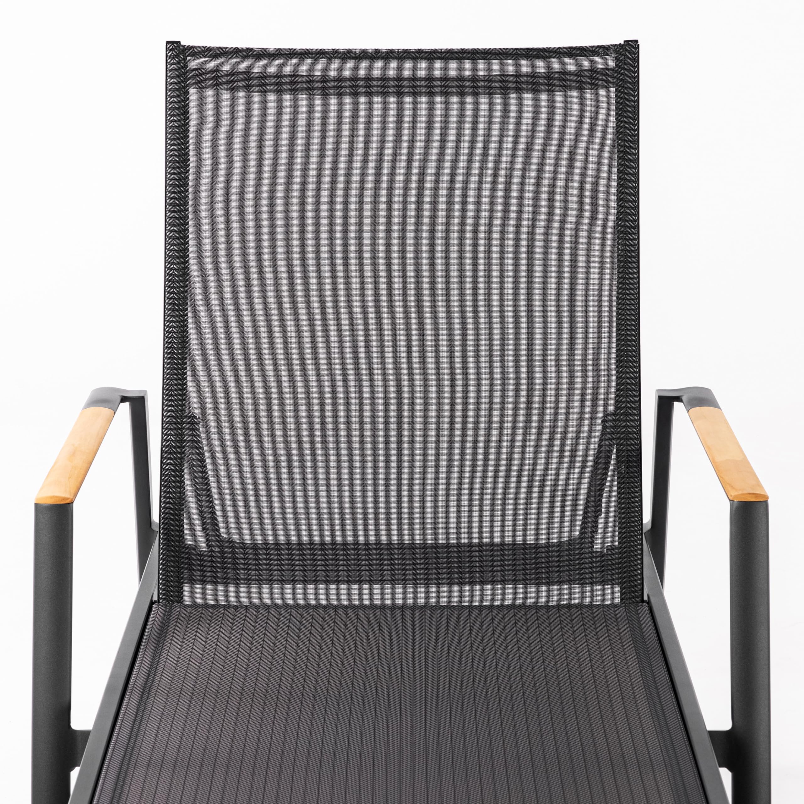METRO Professional Tumbona Poza, Aluminio y Textileno, Reposabrazos de Teca, 5 Posiciones, 150 kg, Cómoda y Duradera