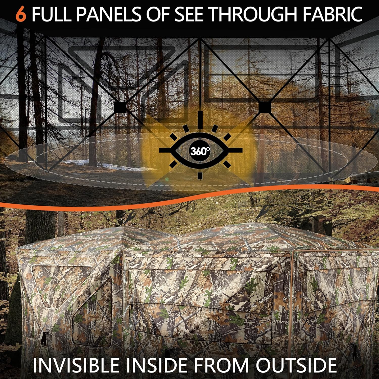 Hunting Blind, 360° See Through Ground Blind, 4-6 Person Pop Up for Deer Hunting, Portable with Carrying Bag