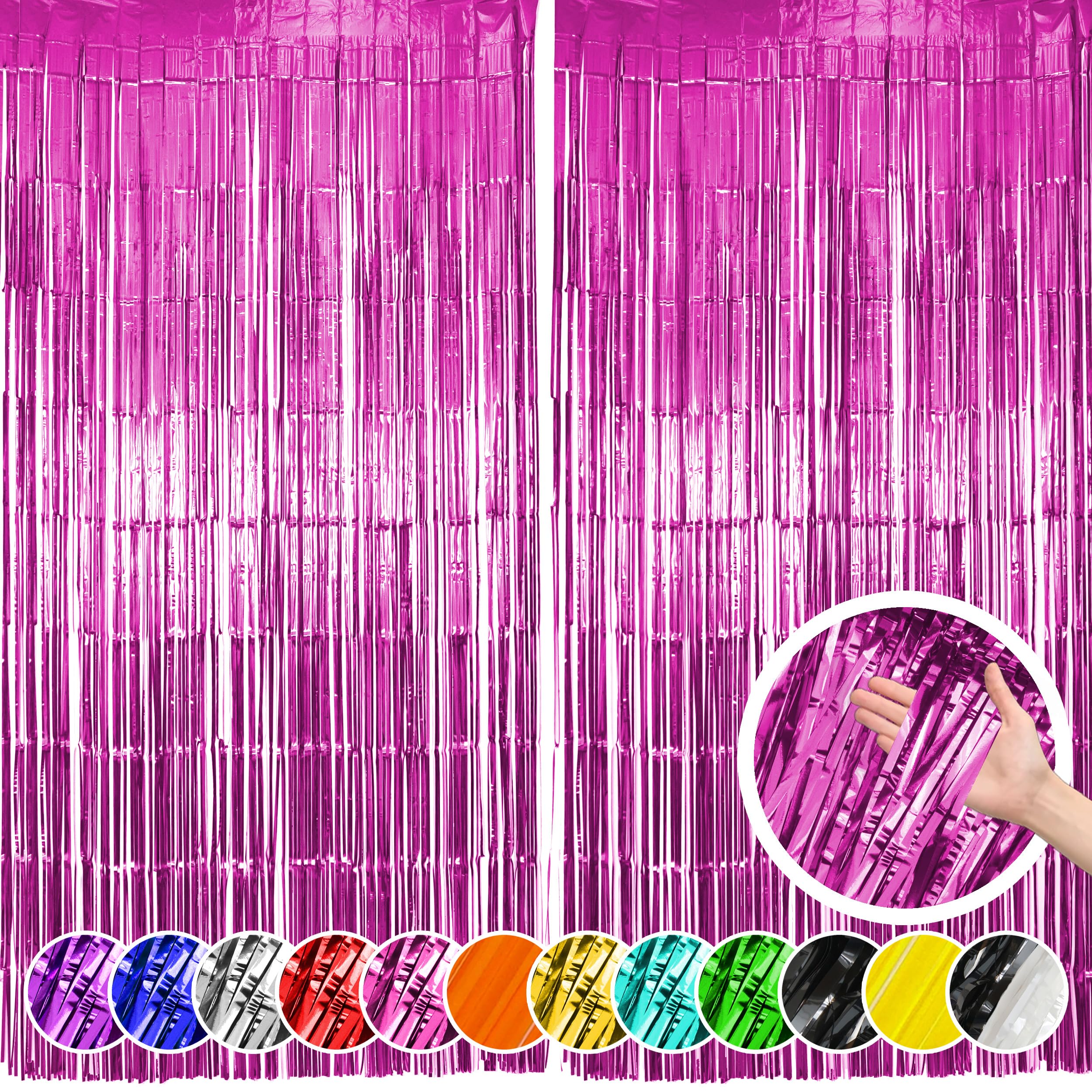 Hampton Distribution 2 Pack Pink Fringe Backdrop, Pink Tinsel Backdrop Curtains, Decorations for Baby Showers, Birthday, Holidays, Parties &amp; More