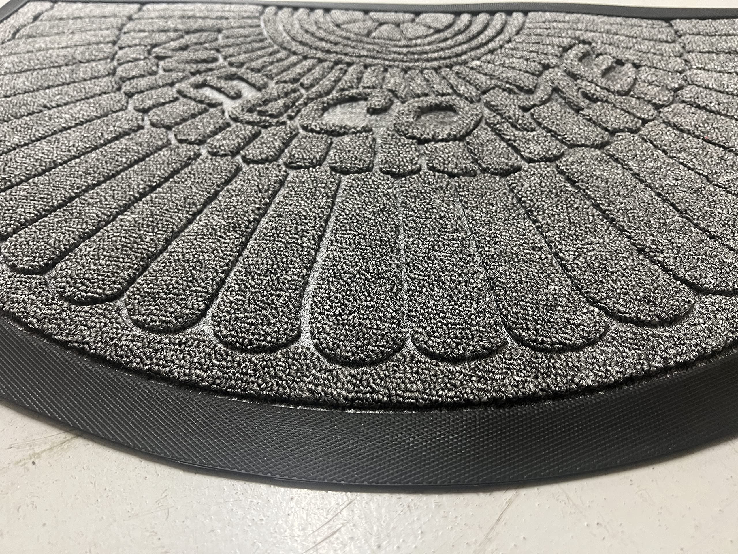 OrientalRugCompany Heavy Half Moon Welcome Tough Hard Wearing Rubber Edged Door Mats 45cm x 75cm In Grey
