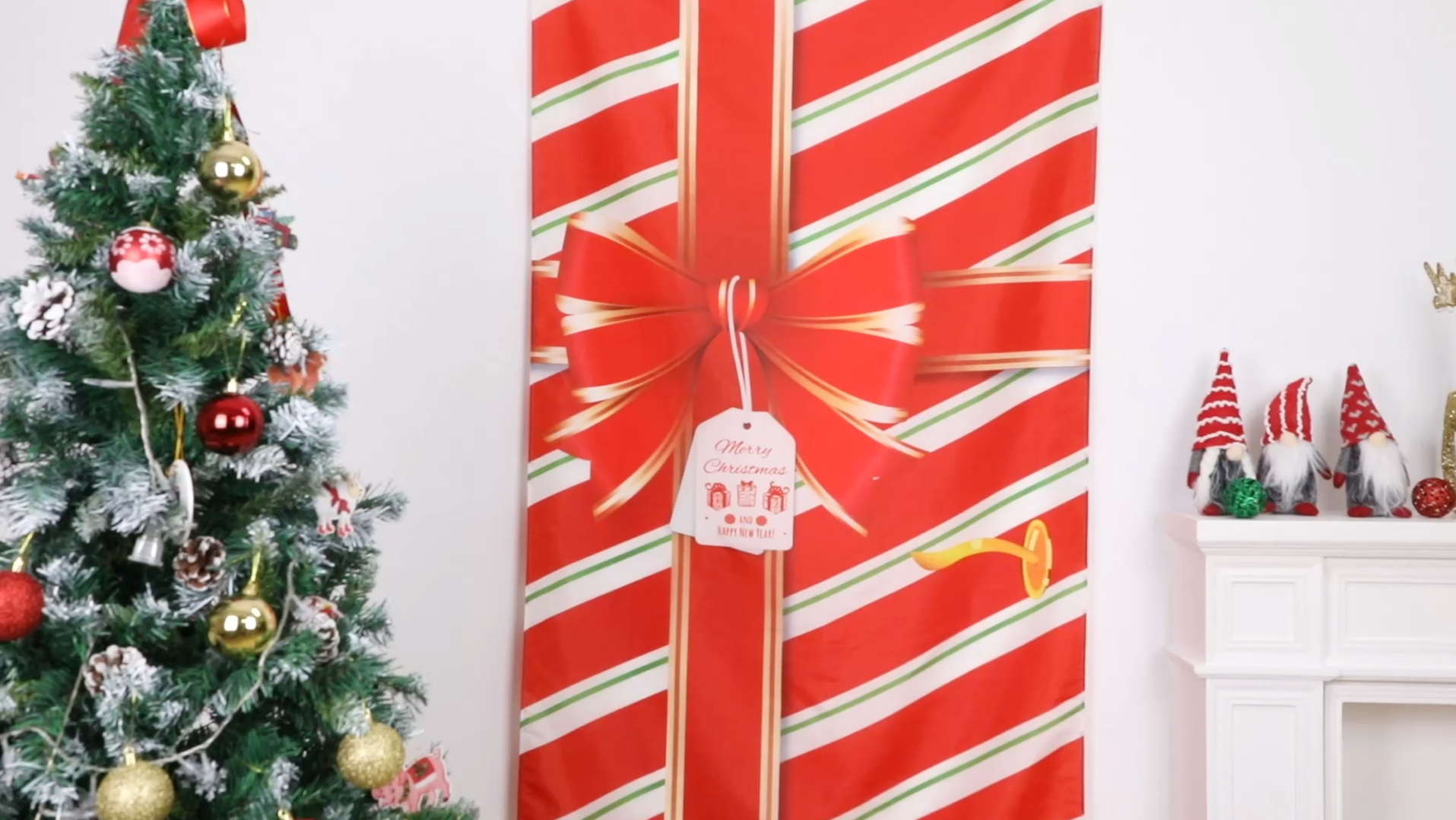 Merry Christmas Door Banner - 72.8x35.4 Inch Red Xmas Party Background Decor For Indoor Outdoor