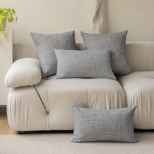 Miniatura 5 de Demetex Juego de 2 fundas de almohada lumbares con textura de lino de 12 x 20 pulgadas, color gris ceniza para sofá, silla y dormitorio, 12 x 20