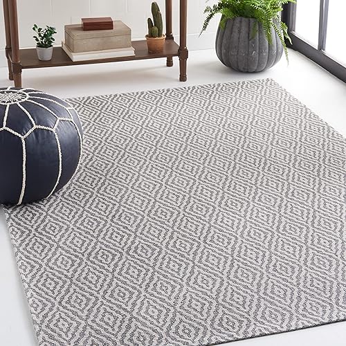 MARTHA STEWART x SAFAVIEH MSR484F - Alfombra de algodón geométrica contemporánea, 4 x 6 pies, grismarfil