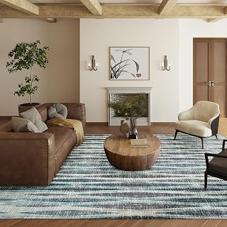Addison Rugs Waverly 9' x 12' AWA31 Ocean Indoor Outdoor Area Rug, Stain Resistant, Machine Washable, Non Shedding, Bedroom, Living Room, Dining Room, Kitchen Rug