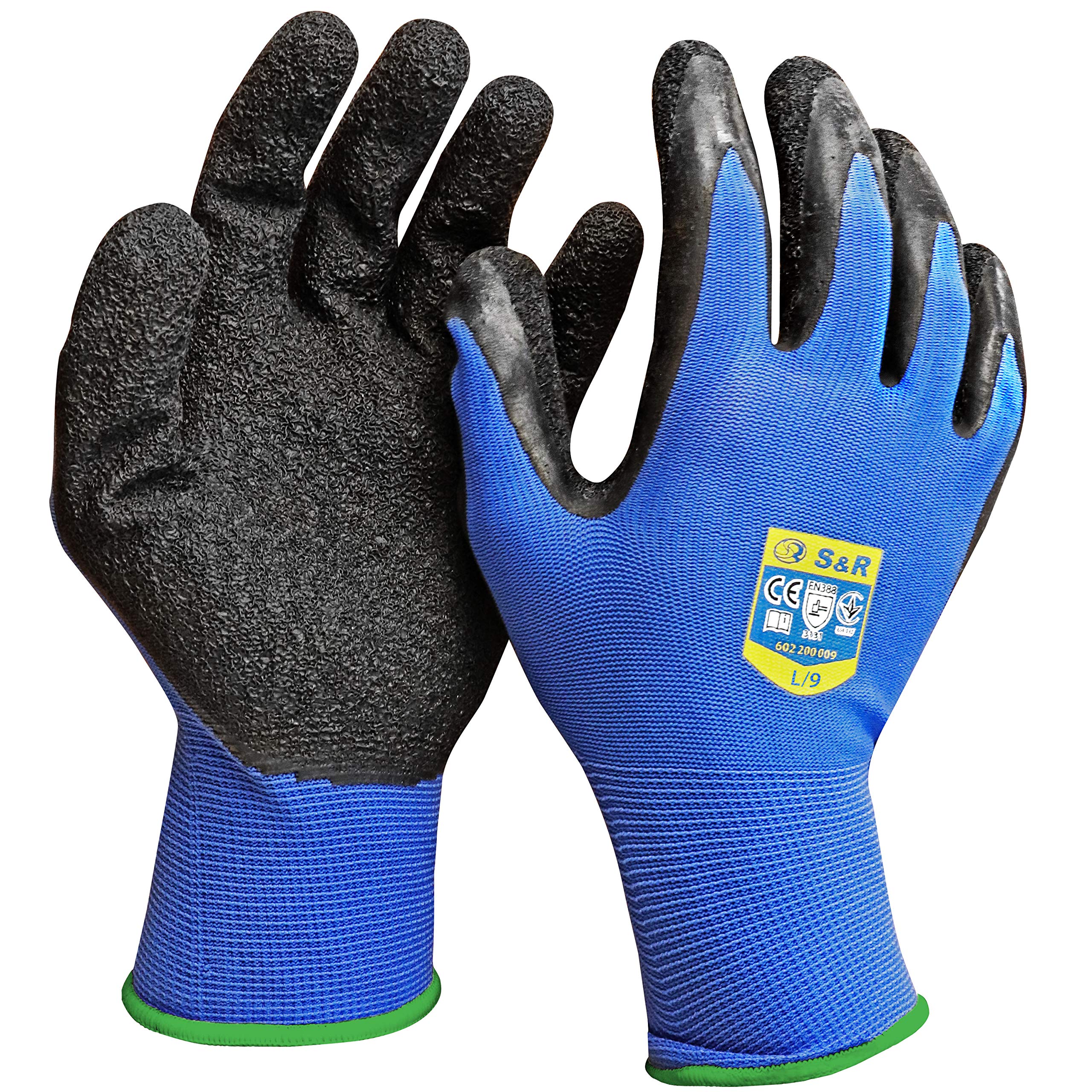 S&R12 Pairs XL Nylon Work Gloves with Latex Coating, Drive Grip® Technology Protective Gloves Suitable for Home and Commercial Use (XL/10)