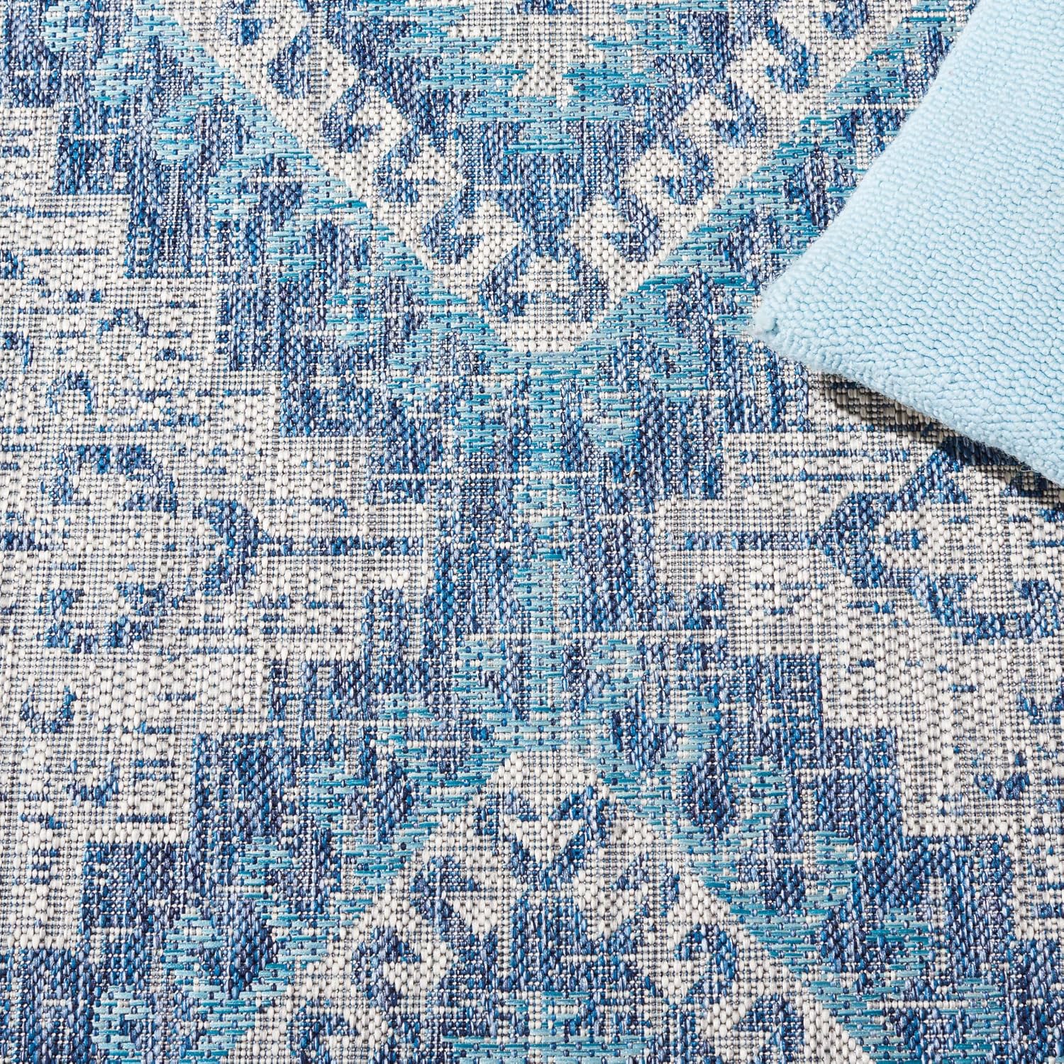 SAFAVIEH Washable Rug Outdoor Courtyard Collection - 8' x 11', Light Grey & Blue, Non-Shedding & Easy Cleaning, Ideal for Patio, Backyard, Mudroom (CY8546-36812)
