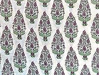 Vista 4 de AVKA Studio Tela con Estampado de Bloques a Mano por Yarda - PRECORTADA 1 Yarda 42 Pulgadas de Ancho - Material 100% Algodón - Patrón Paisley Beige