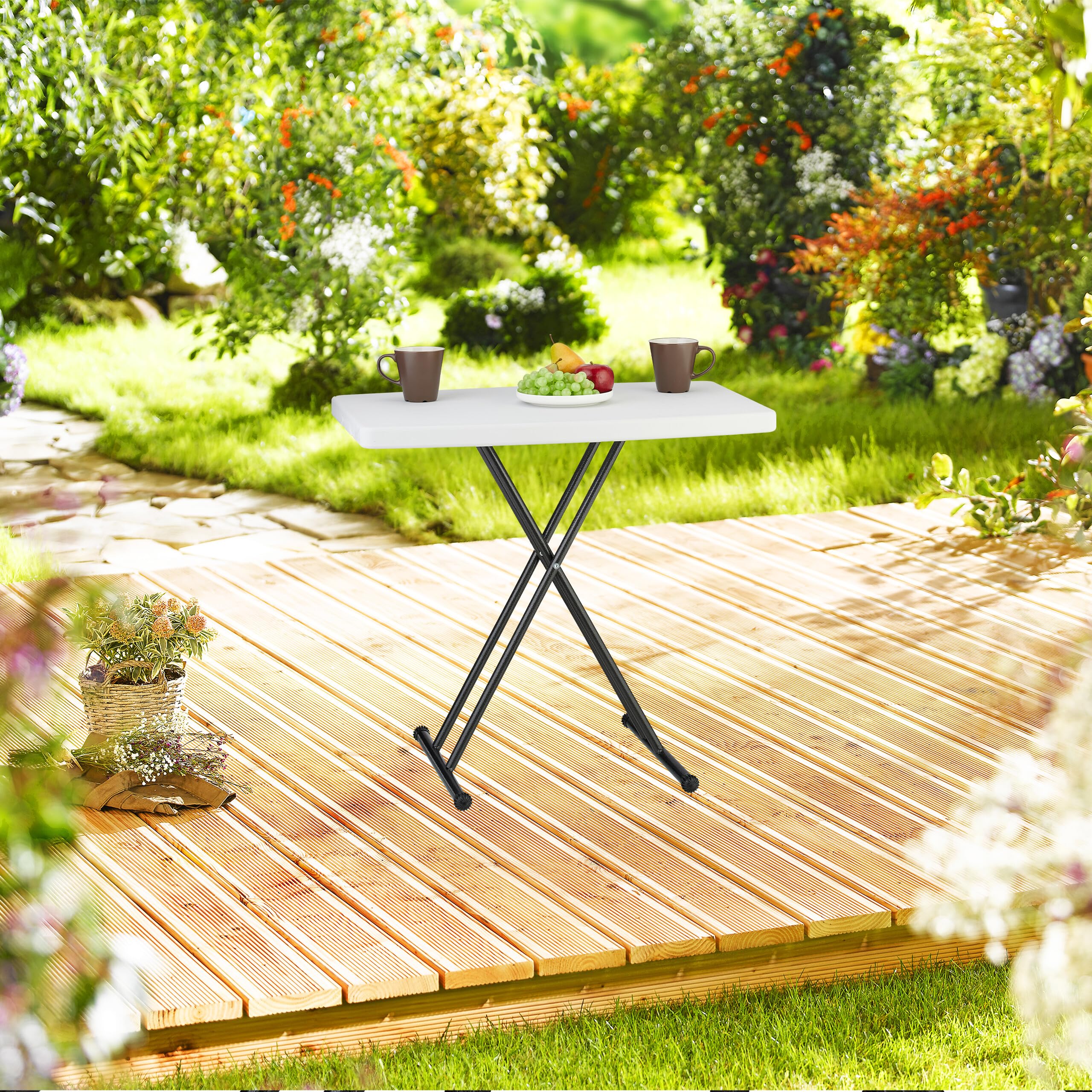 Relaxdays Tavolo Pieghevole da Giardino, Tavolino da Campeggio HLP 71x78x49 cm, Regolabile in Altezza, 2 Persone, Bianco