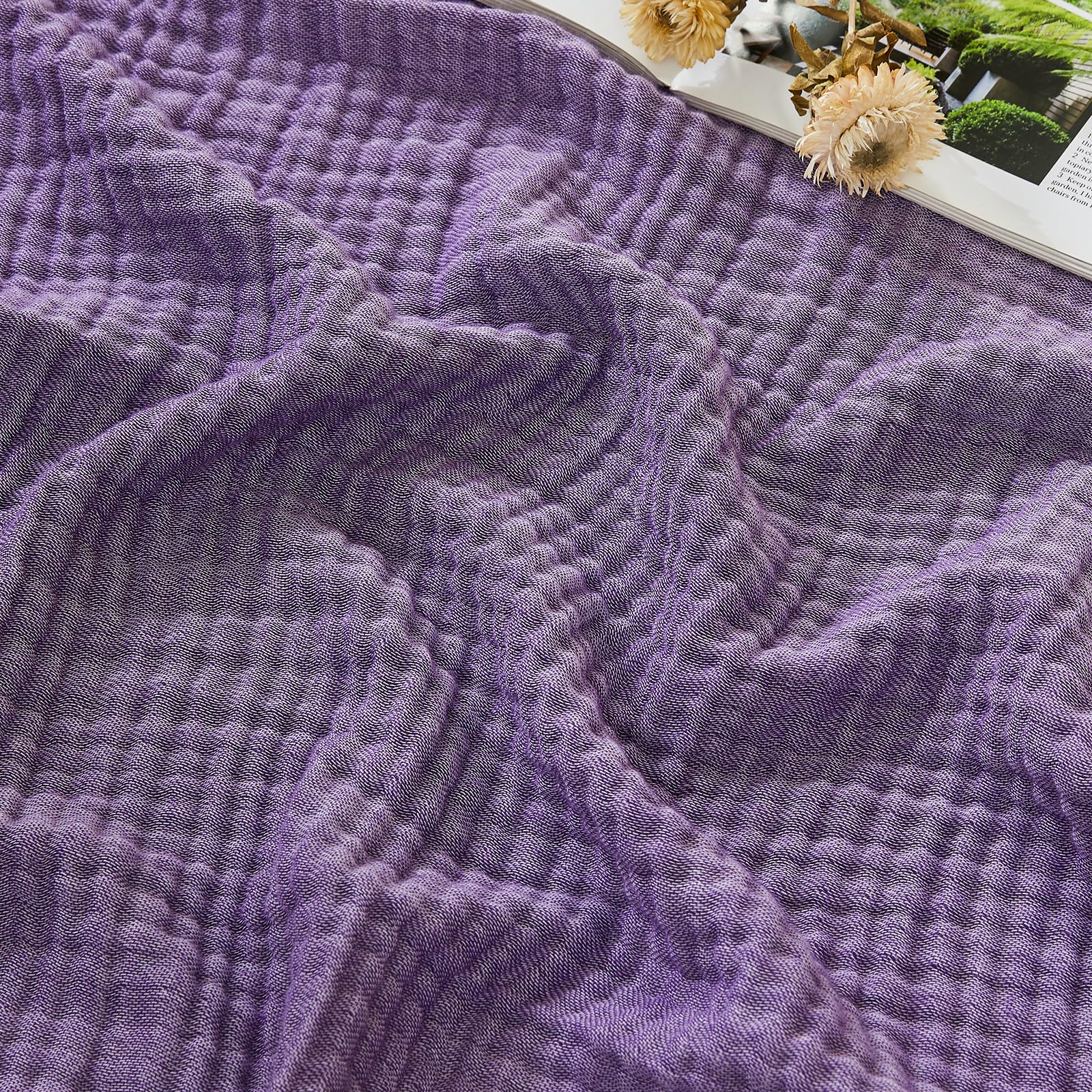 EMME Cotton Muslin Queen Blanket Bed Layering Bedspread Coverlet Breathable Gauze Soft Lightweight Adults (Heather Purple, 228 x 228cm) โ image 1
