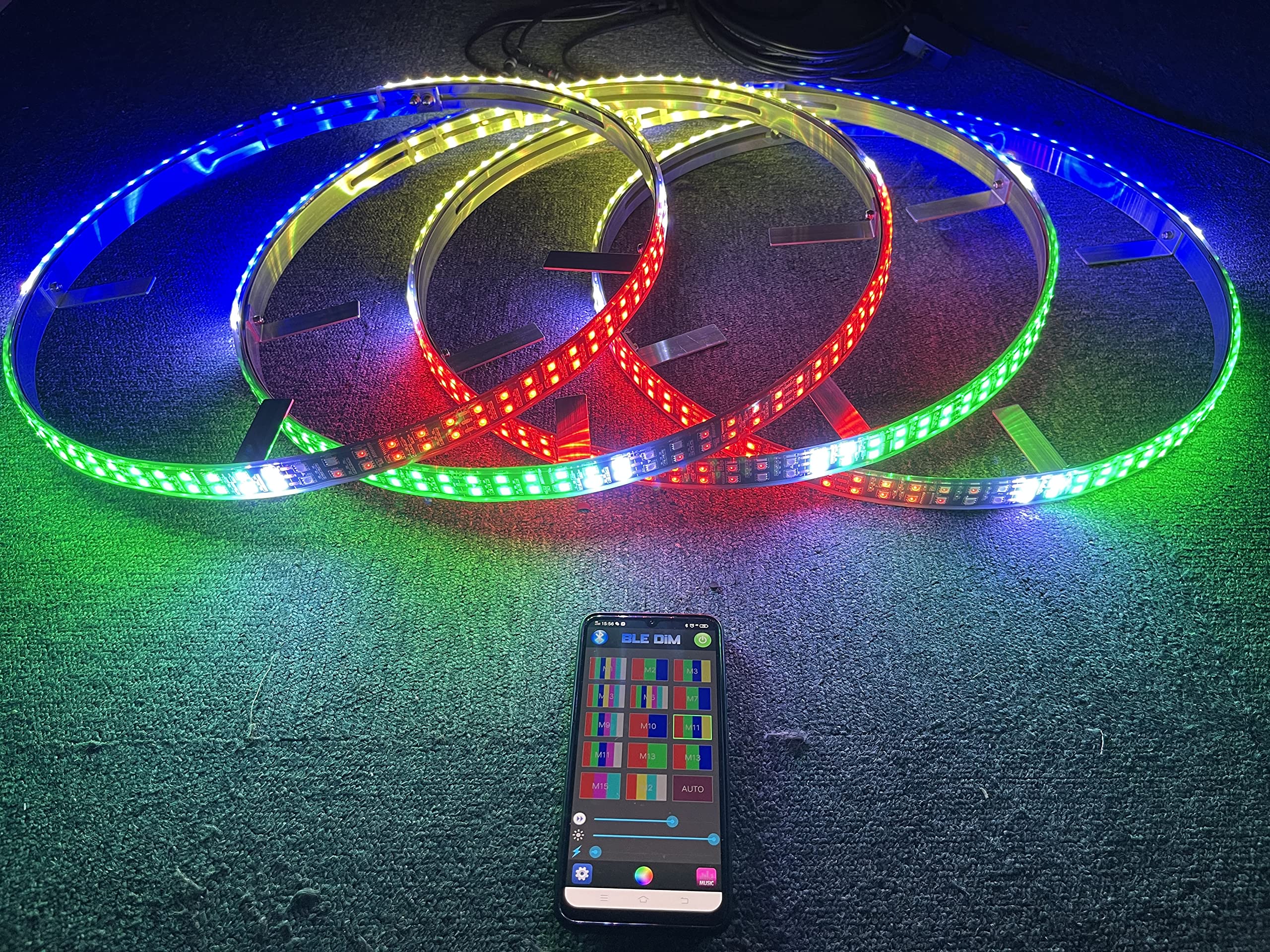 17.5'' Dream Color Chase RGB Double Row LED Wheel Light Dancing Flow Multi-Colors IP68 w/Turn Signal,Lock,Braking Functionand Can Controlled by Remote&APP Simultaneously