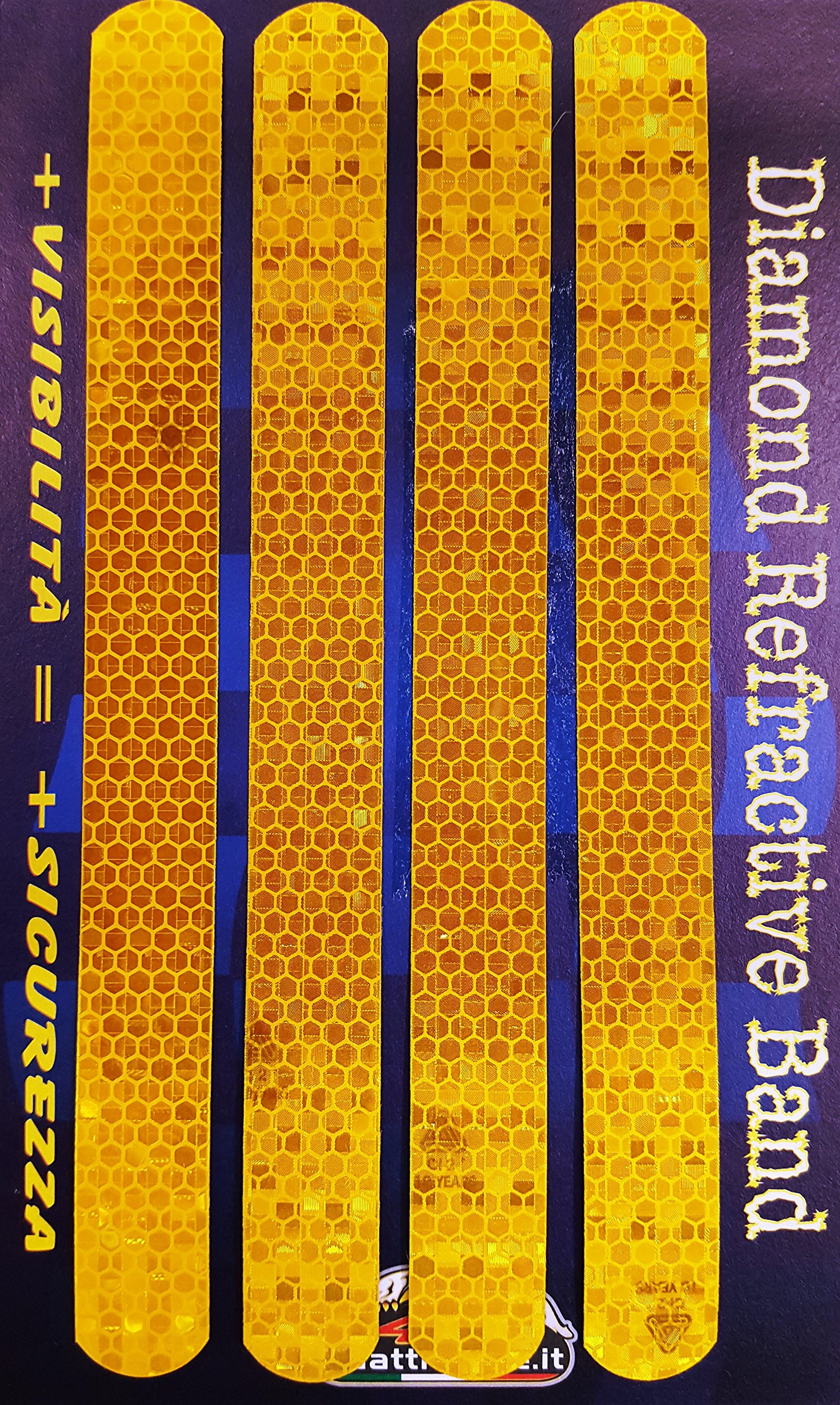 4R Quattroerre.it Diamond Refractive Bands, Fluo Yellow, Set of 4, 20 x 2.5 cm
