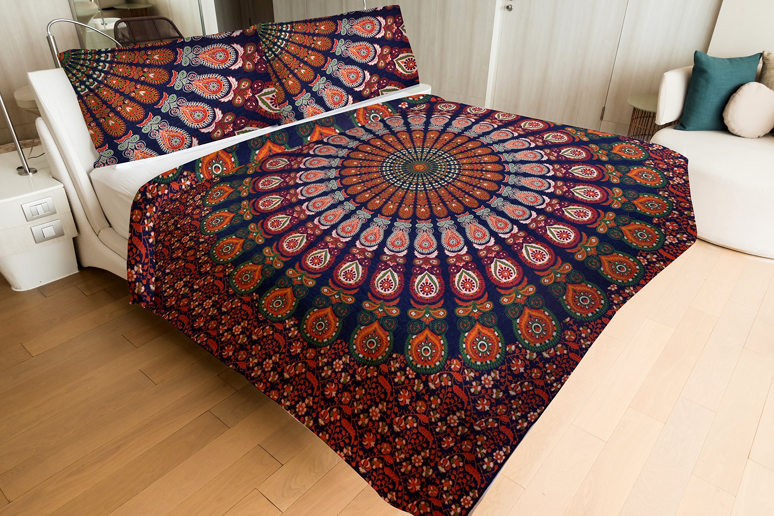 Blue Peacock Mandala Printed Quilted Print Comforter Quilt Blanket Reversible Double Comforter Duvet Set Rajai By Handicraft-Palace-image-9