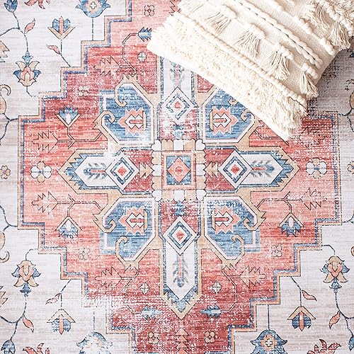 Miniatura 6 de SAFAVIEH Tucson Collection - Alfombra de área de 8 x 10 pies, diseño de medallón persa, no desprende pelusa, lavable a máquina y antideslizante,